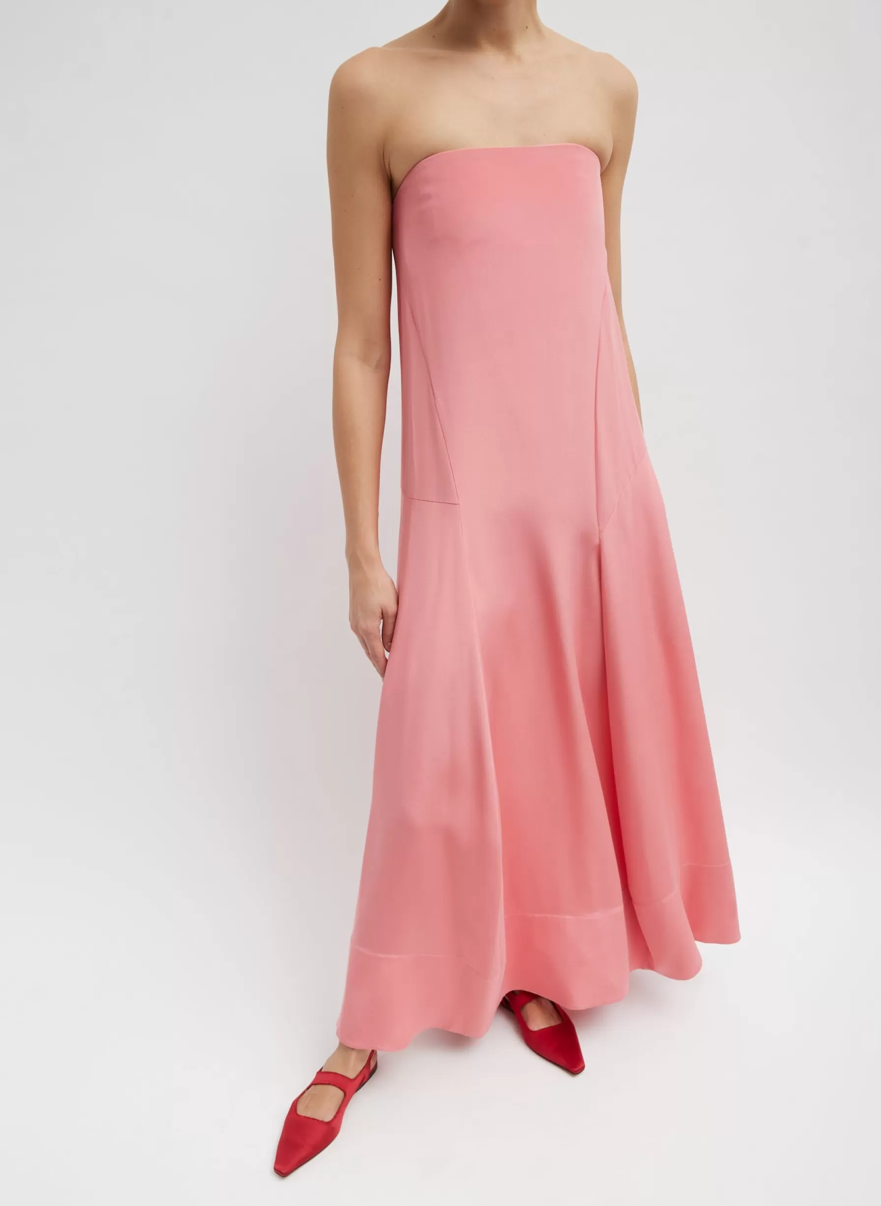 Tibi 4-Ply Silk Strapless Sculpted Dress Pink Cheap