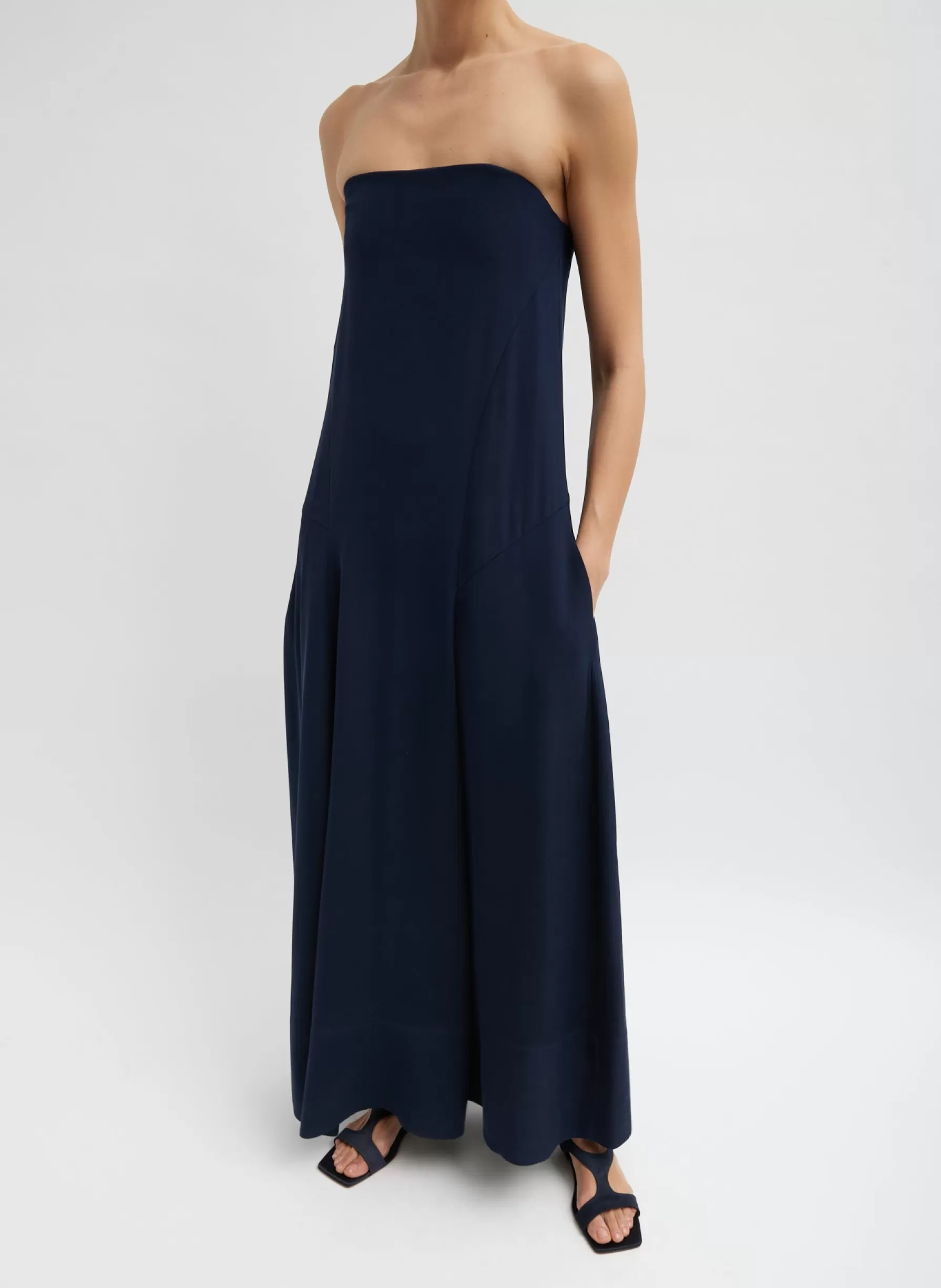 Tibi 4-Ply Silk Strapless Sculpted Dress Dark Navy Hot