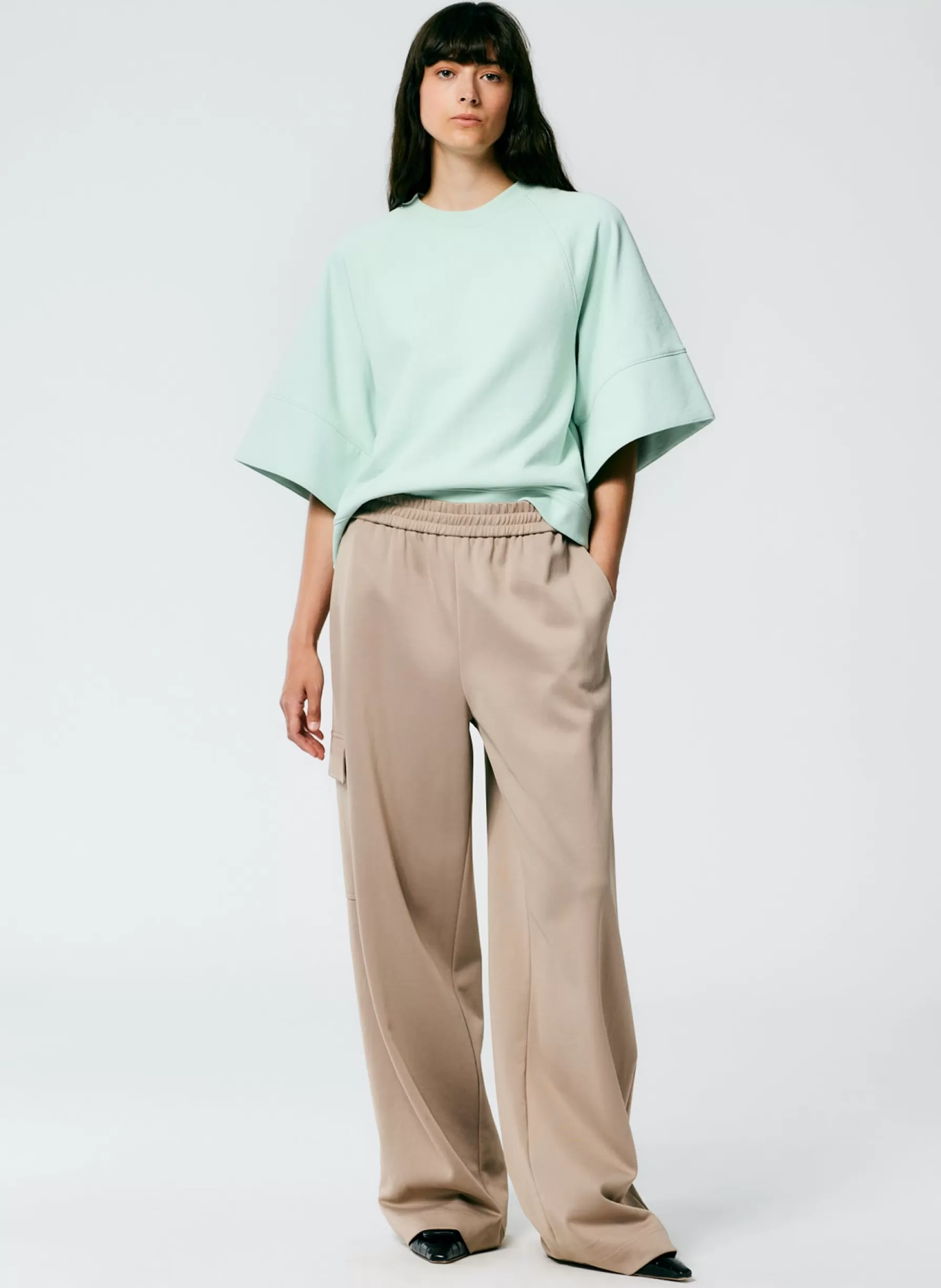 Tibi Active Knit Wide Leg Pull On Pant Khaki Cheap