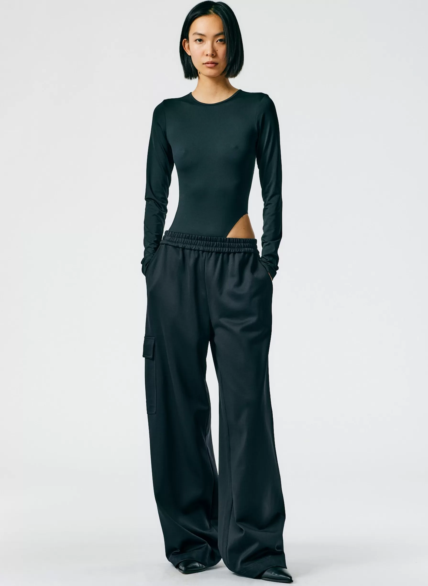 Tibi Active Knit Wide Leg Pull On Pant Black Hot