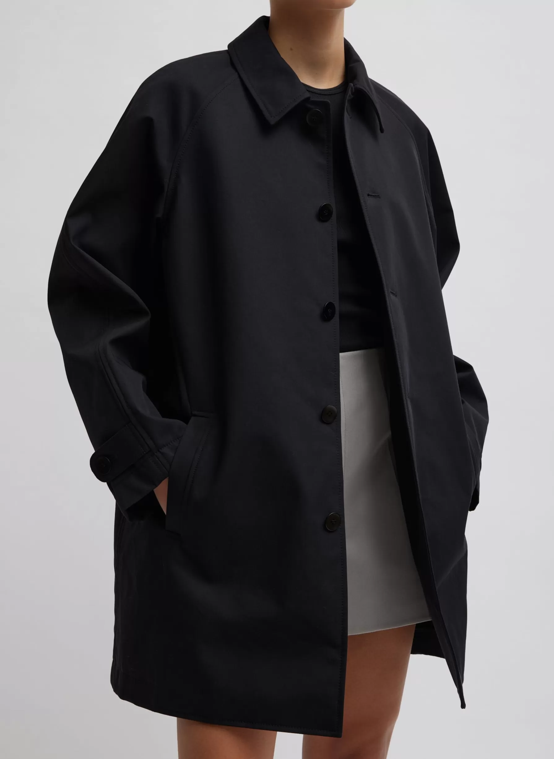 Tibi Bonded Luxe Twill Carcoat Black Cheap