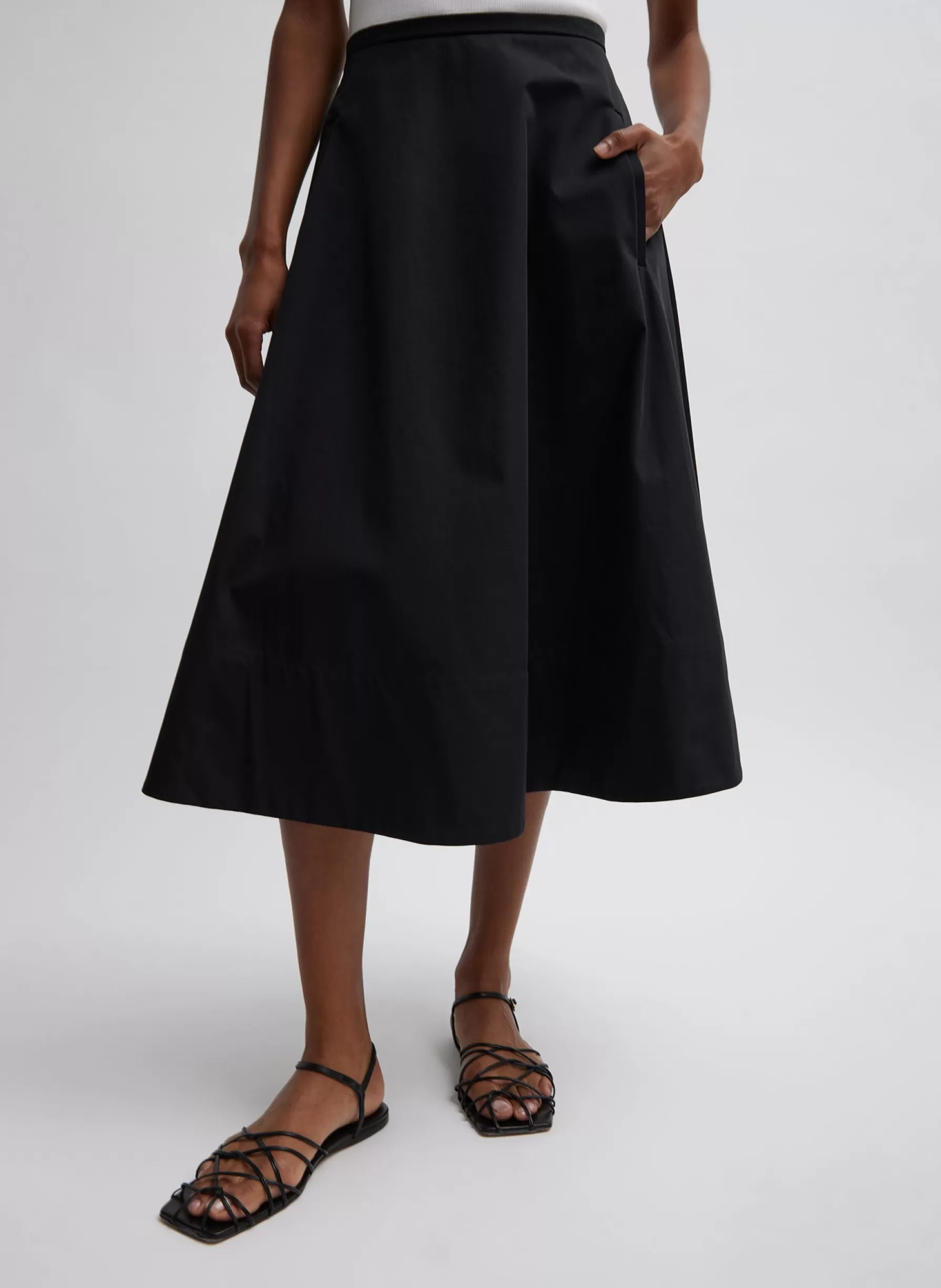 Tibi Bonded Luxe Twill Circle Skirt Black New