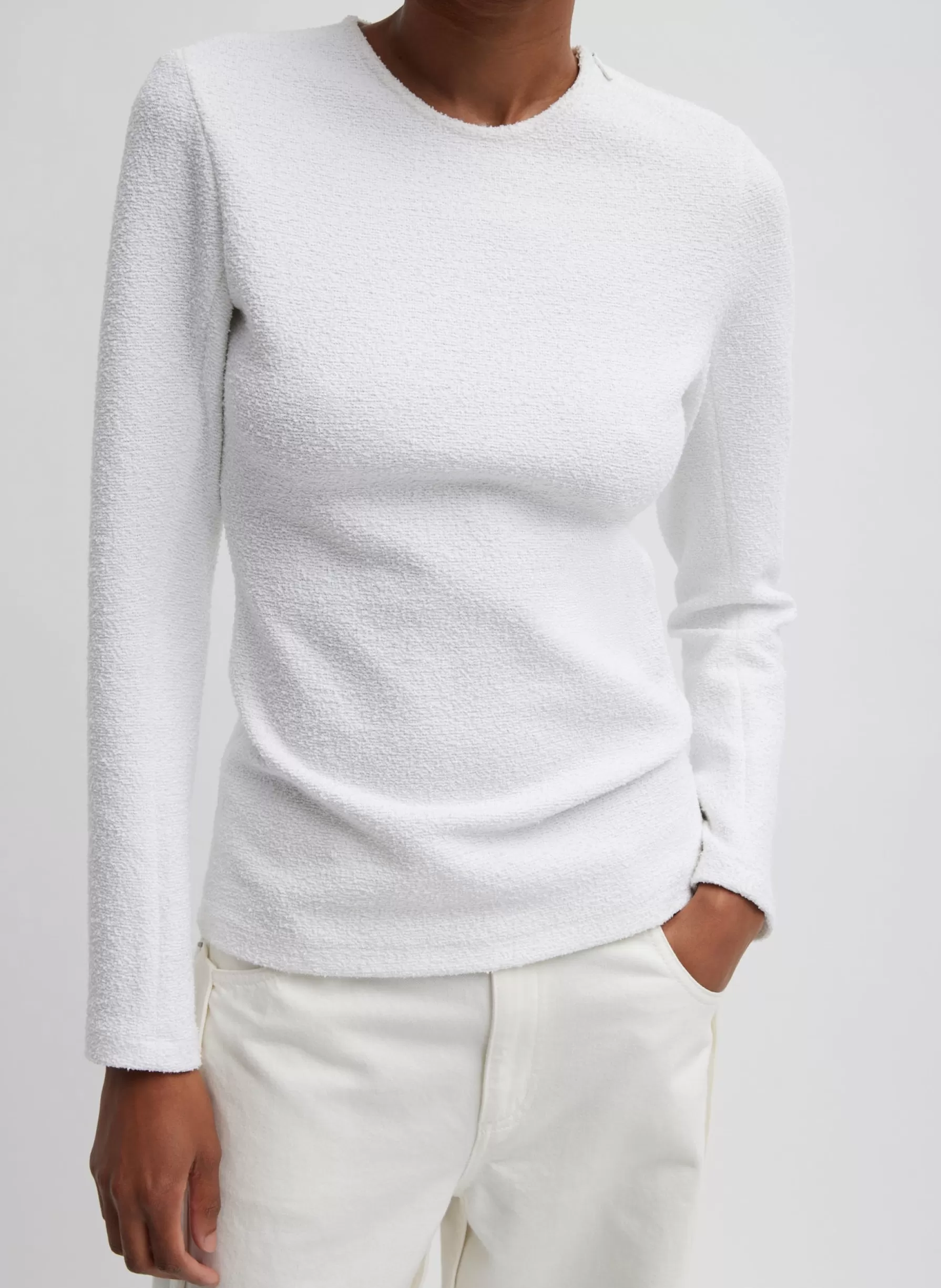 Tibi Boucle Knit Long Sleeve Circular Top White Outlet