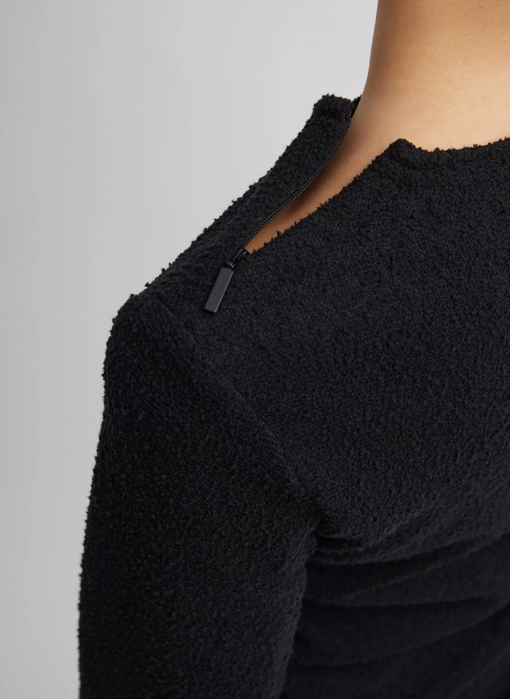 Tibi Boucle Knit Long Sleeve Circular Top Black Best