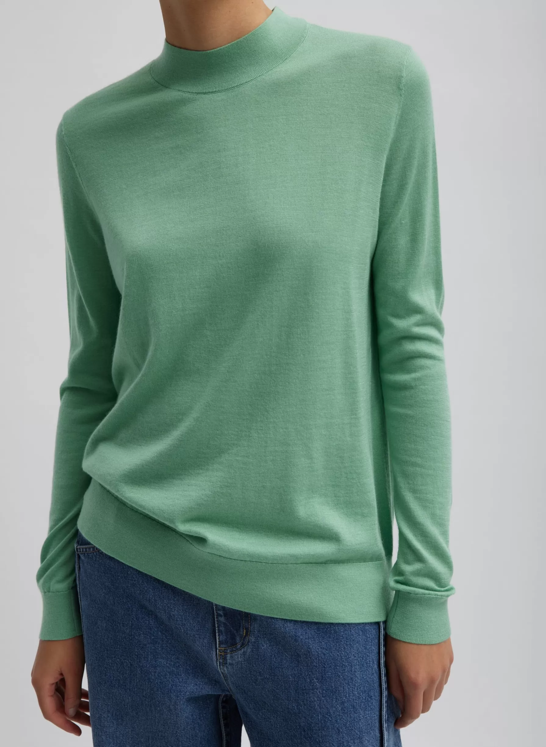 Tibi Cashmere Silk Blend Mock Neck Easy Sweater Green Tea Discount