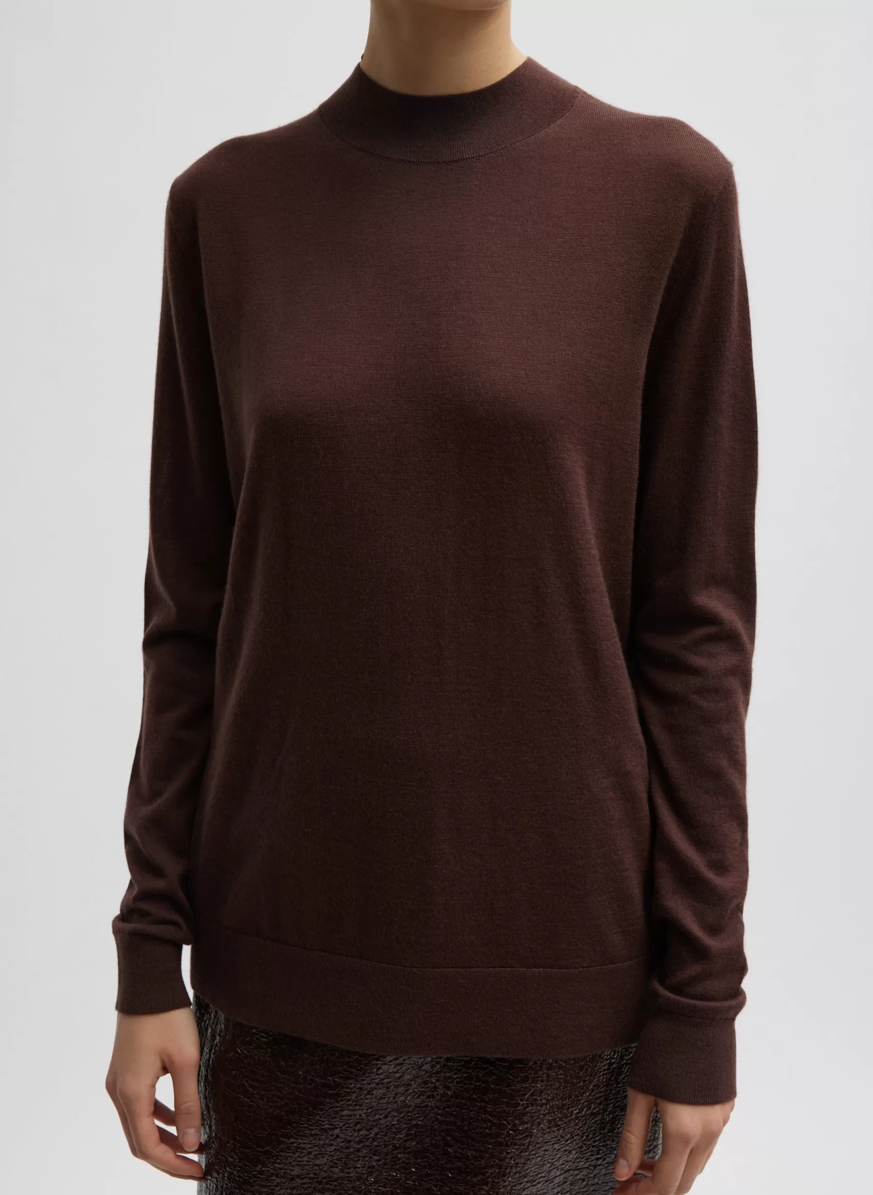 Tibi Cashmere Silk Blend Mock Neck Easy Sweater Hickory Fashion