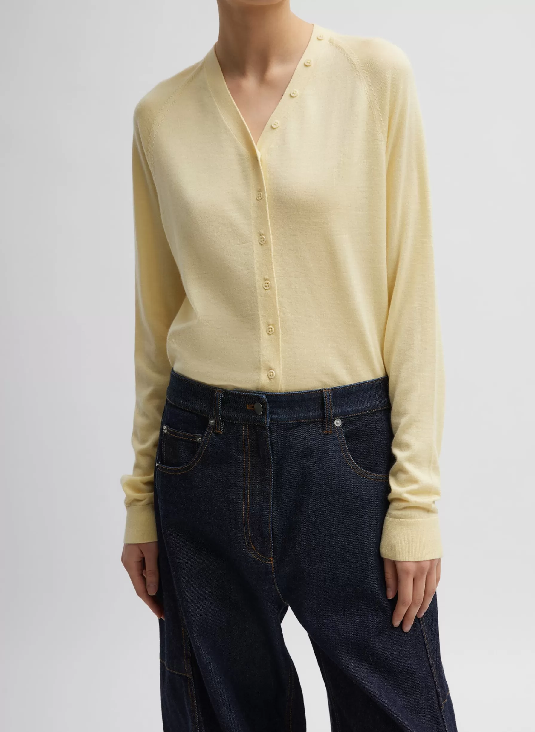 Tibi Cashmere Silk Blend Slim Cardigan Lemon Ice Clearance