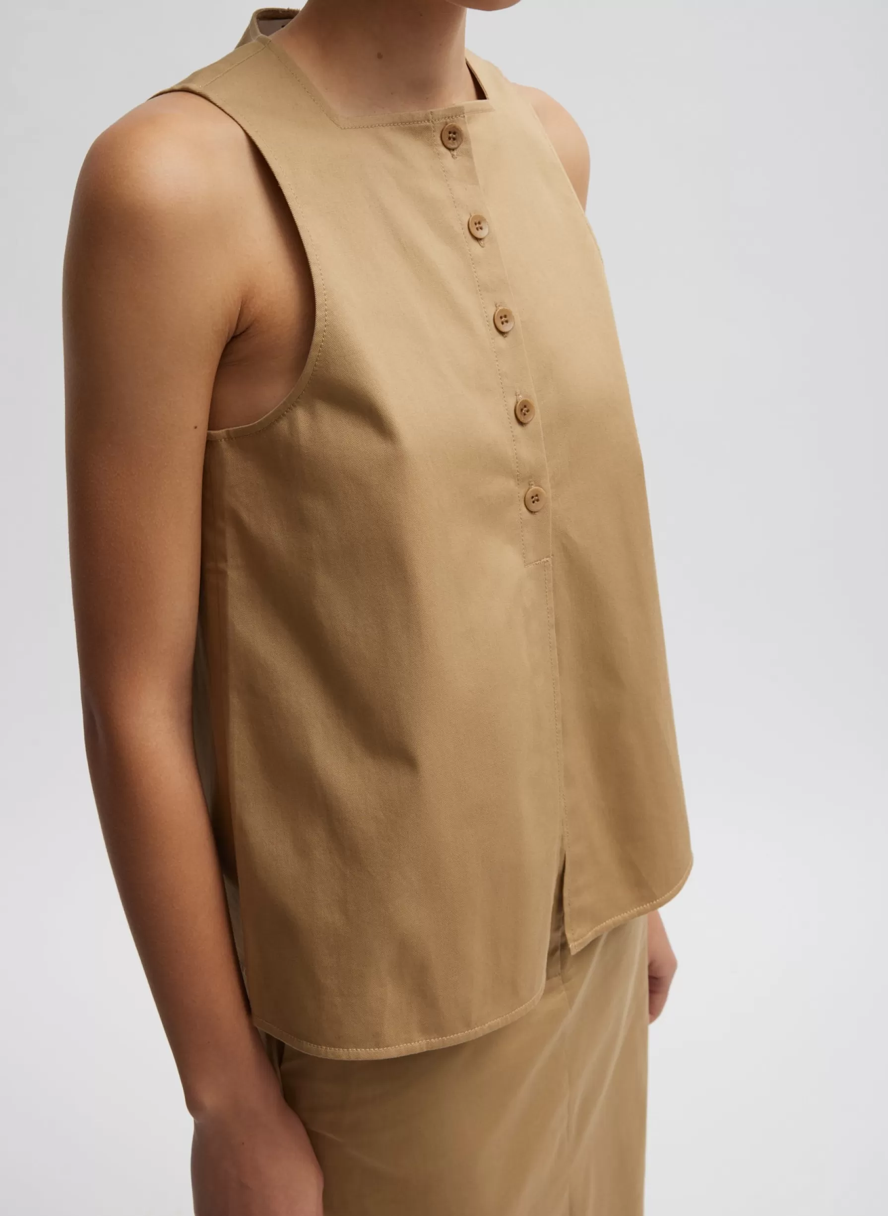 Tibi Chino Slit Front Sleeveless Top Tan Shop