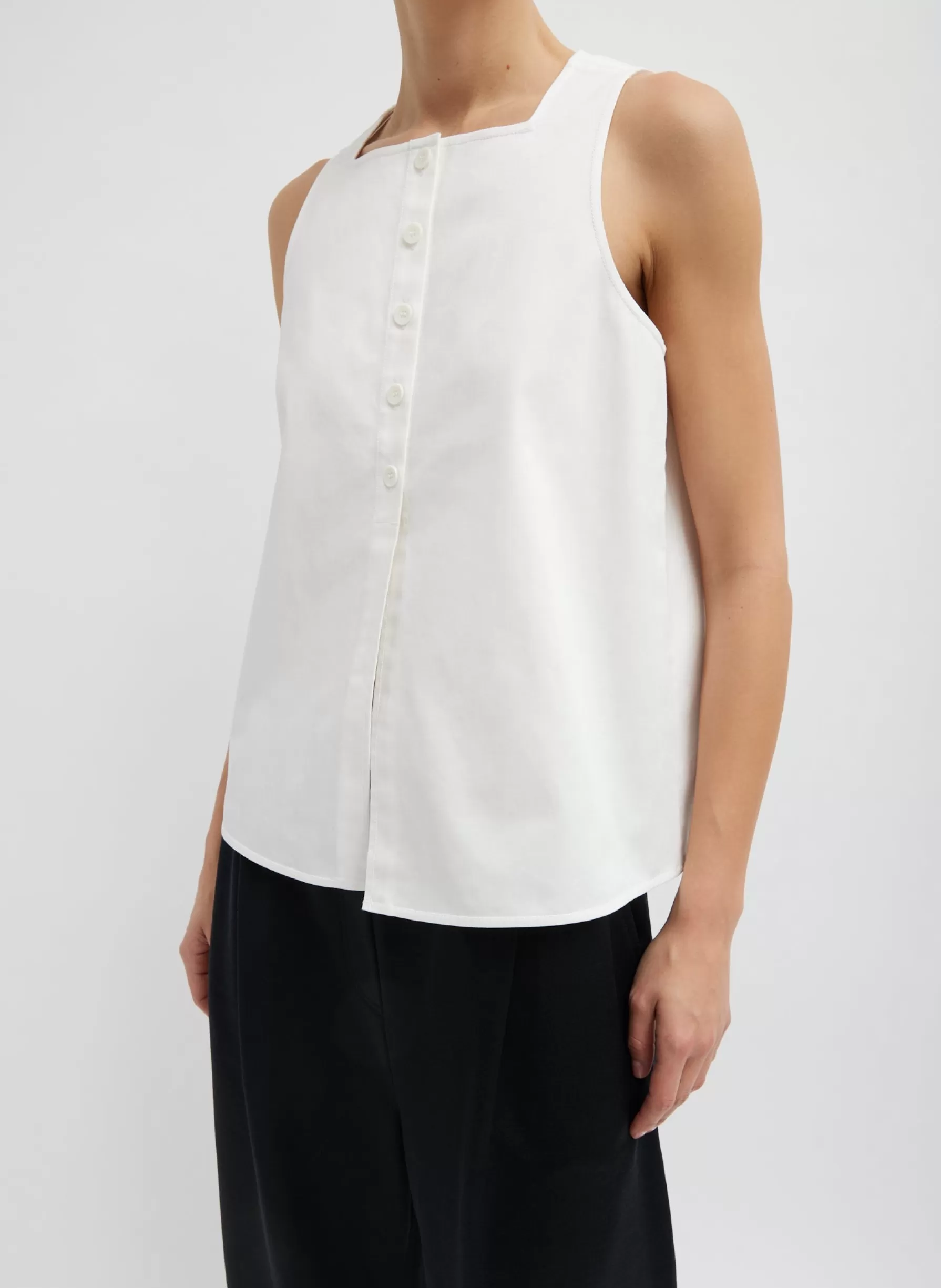 Tibi Chino Slit Front Sleeveless Top White Cheap