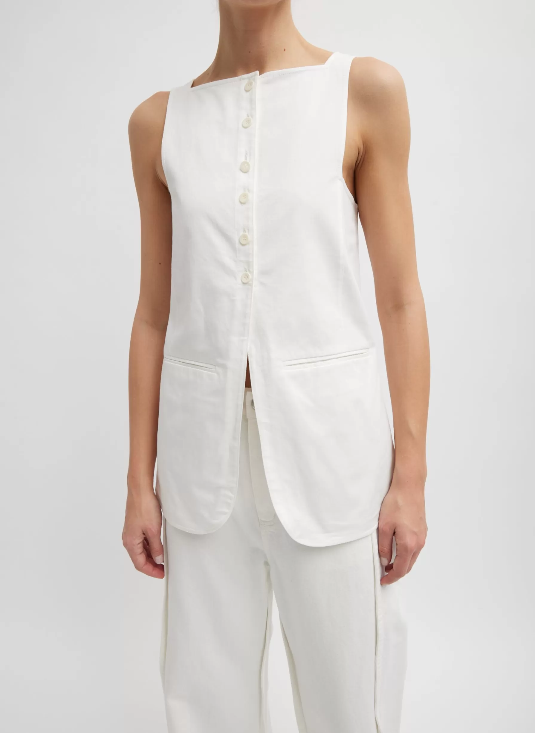 Tibi Chino Slit Front Sleeveless Tunic White Best