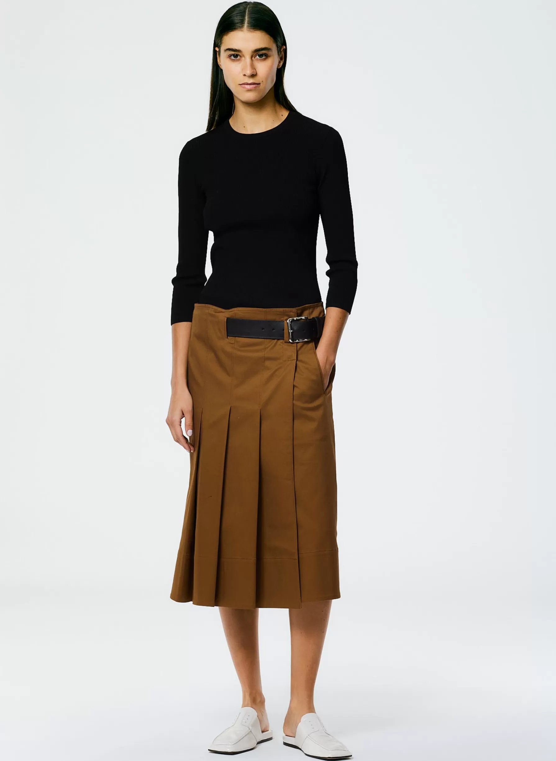 Tibi Chino Wide Pleat Wrap Skirt Caramel Cheap