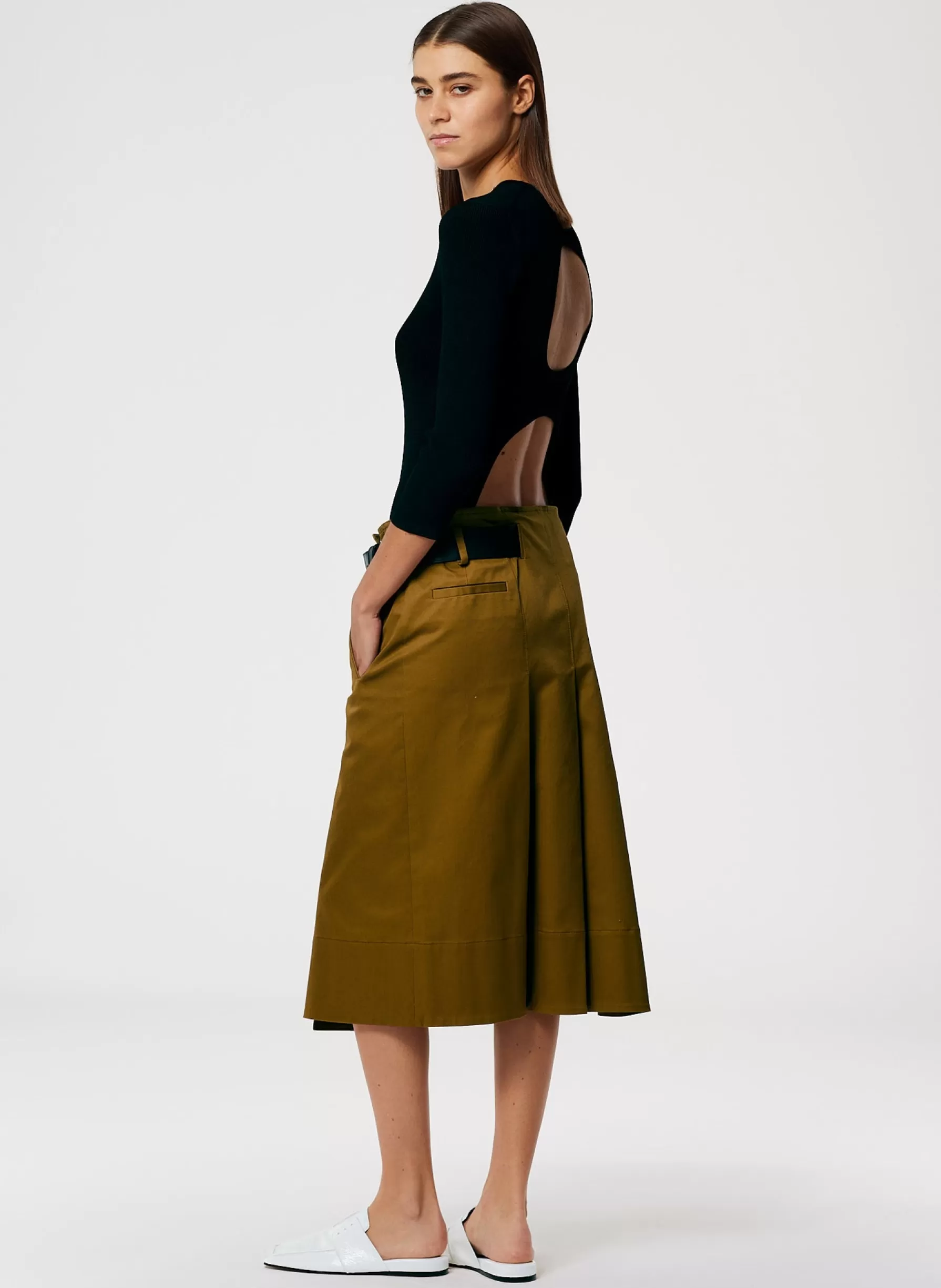 Tibi Chino Wide Pleat Wrap Skirt Caramel Cheap