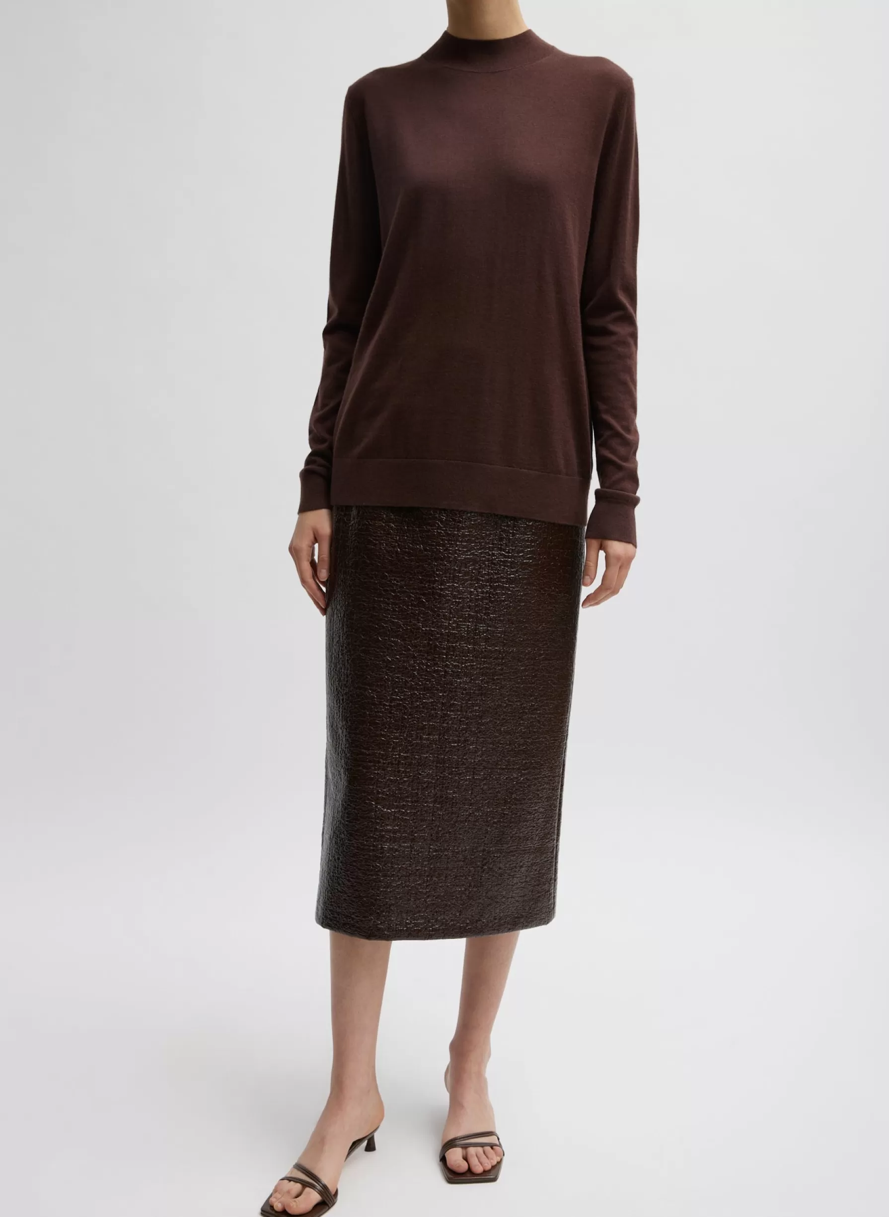 Tibi Coated Basketweave Pencil Skirt Brown Sale