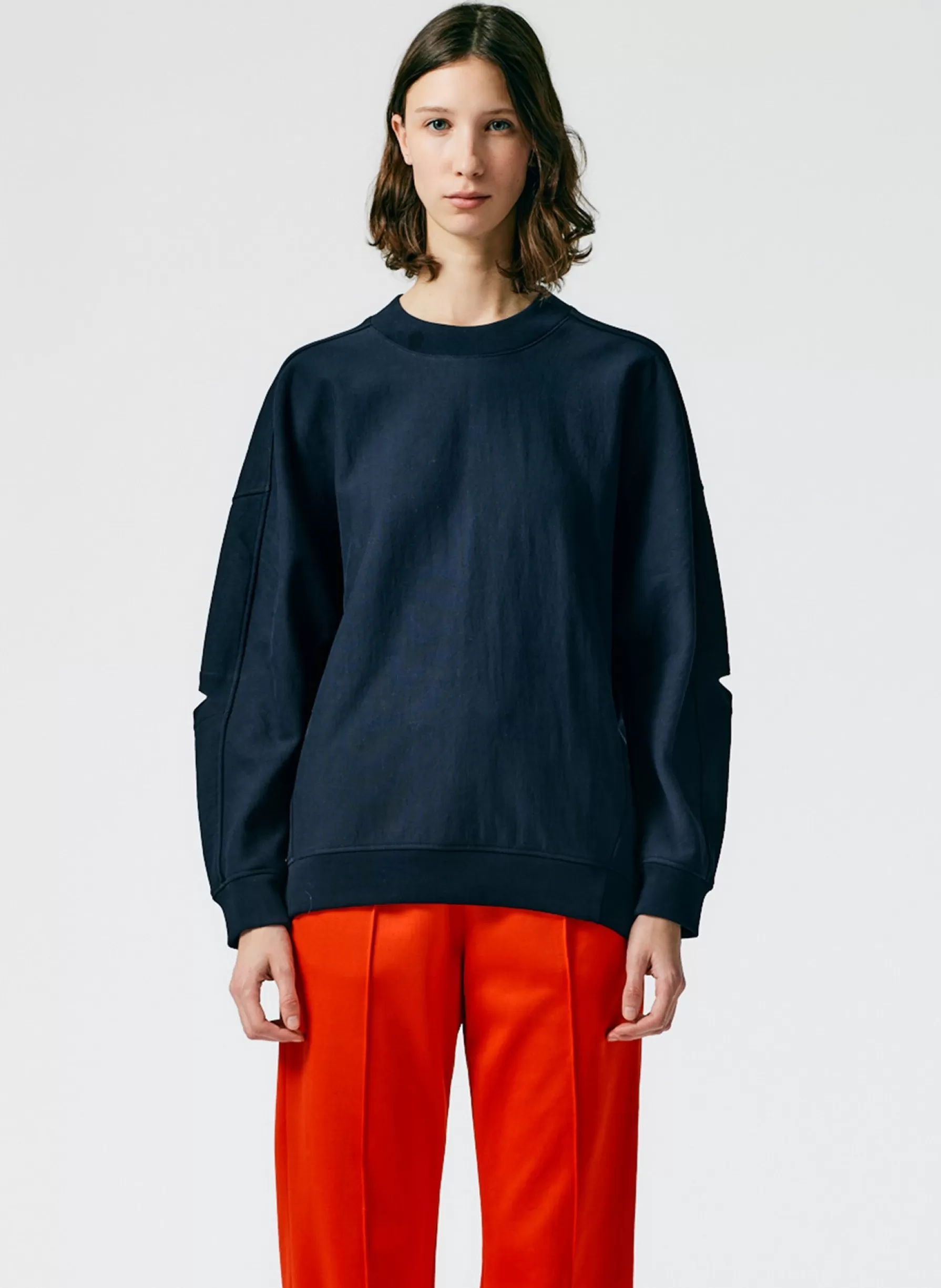 Tibi Cocoon Crewneck Sweatshirt Navy Shop