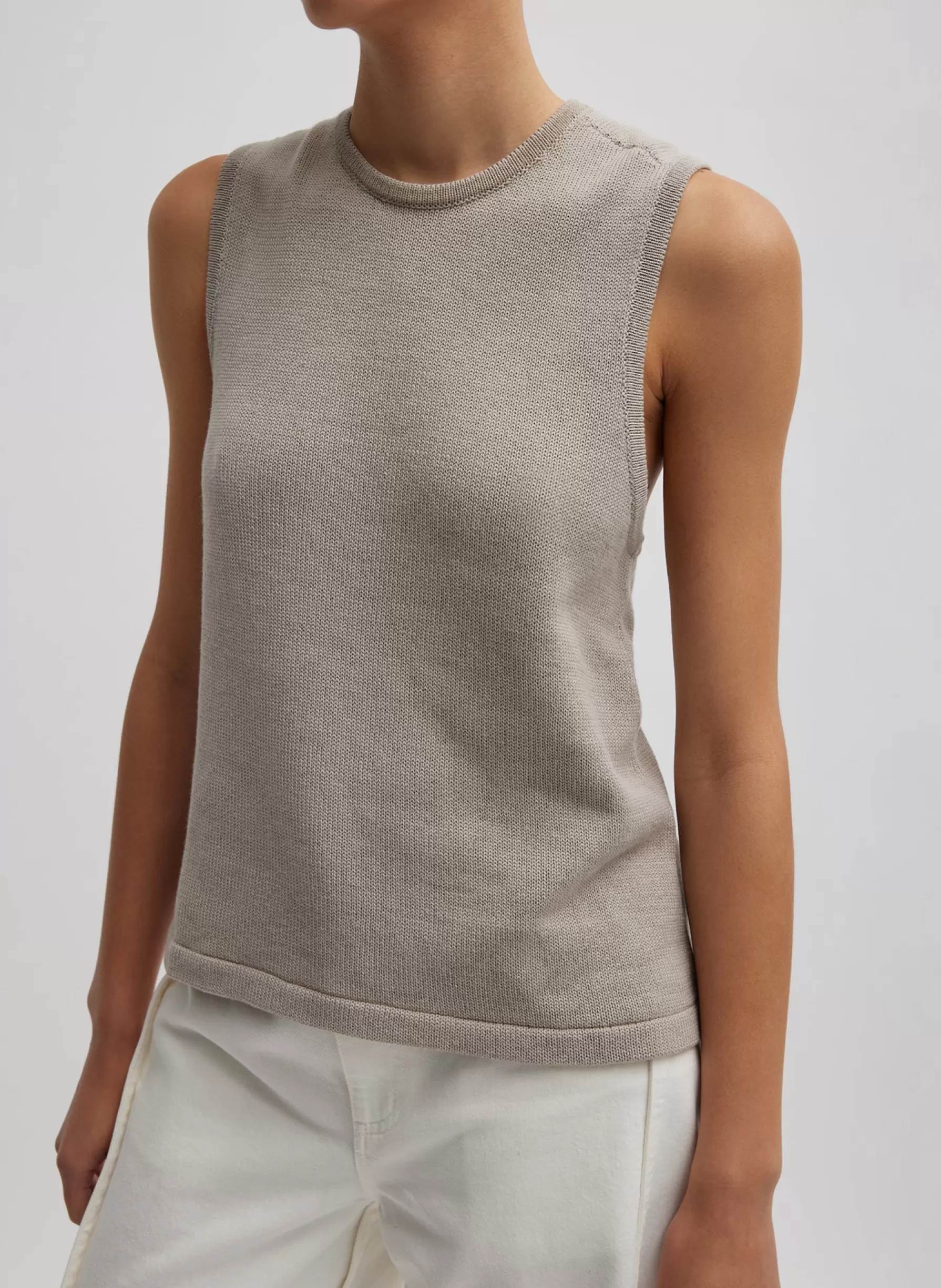 Tibi Cotton Criss Cross Sleeveless Sweater Light Stone Hot