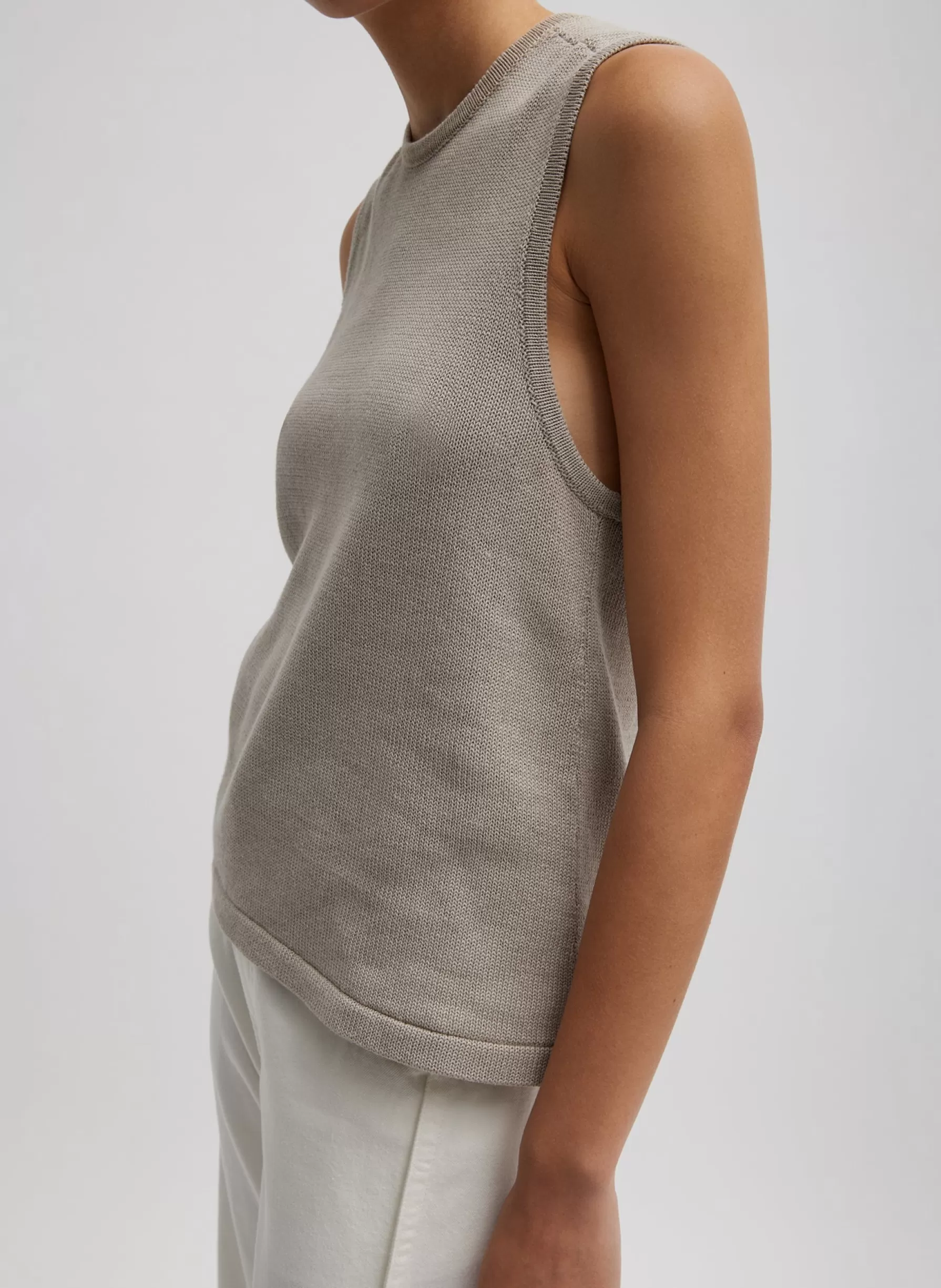 Tibi Cotton Criss Cross Sleeveless Sweater Light Stone Hot