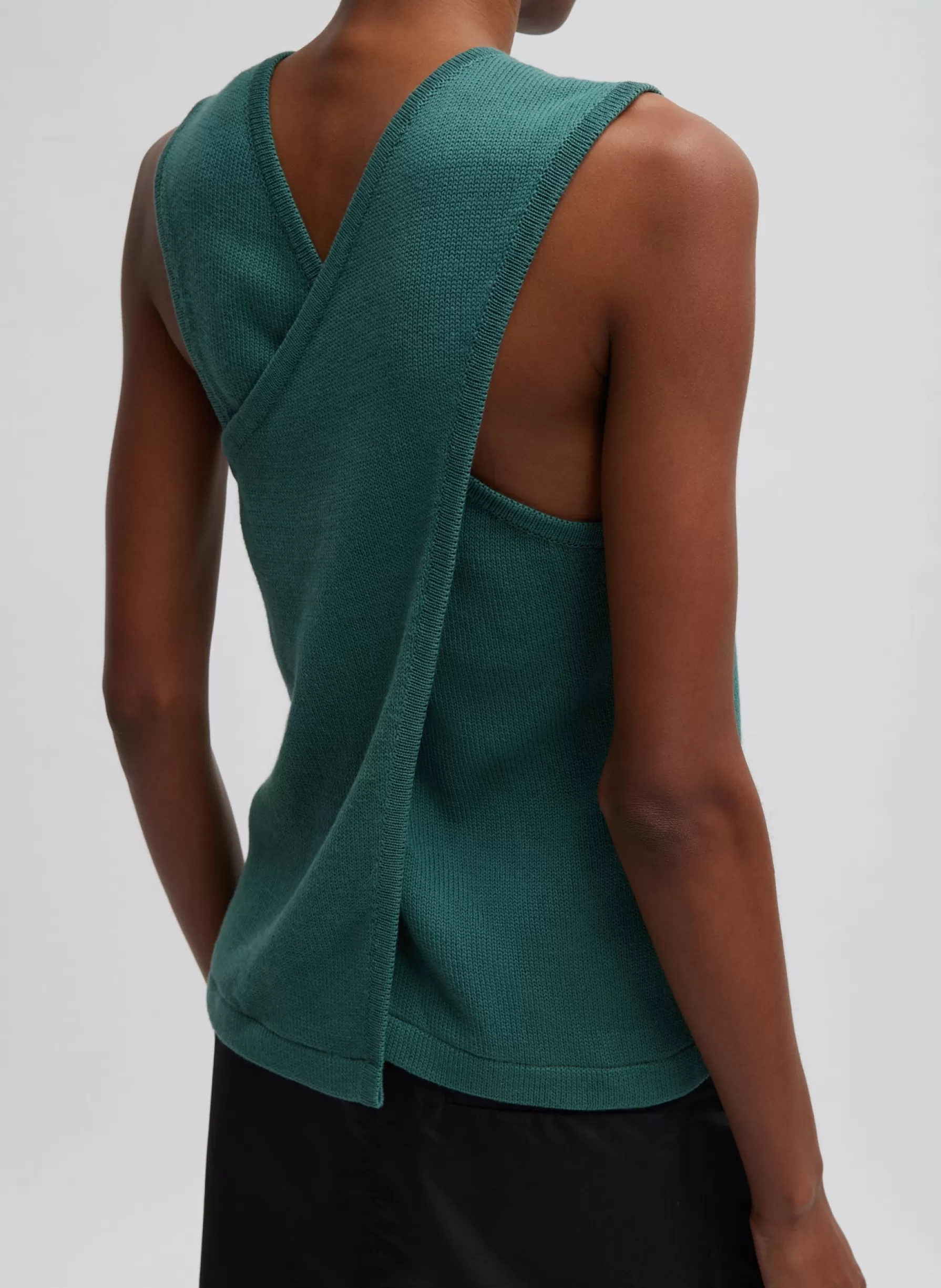 Tibi Cotton Criss Cross Sleeveless Sweater Hunter Green Clearance