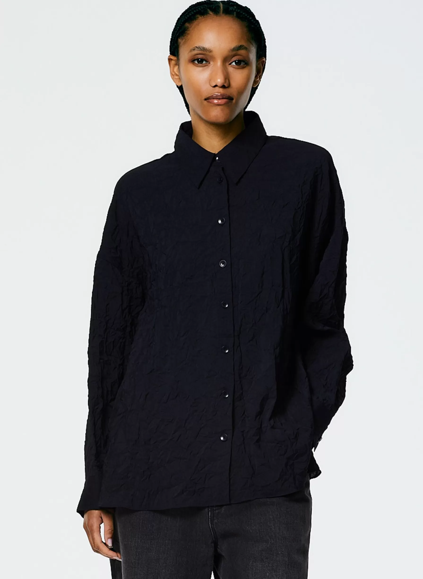 Tibi Crinkle Shirting Oversized Shirt Midnight Navy Discount