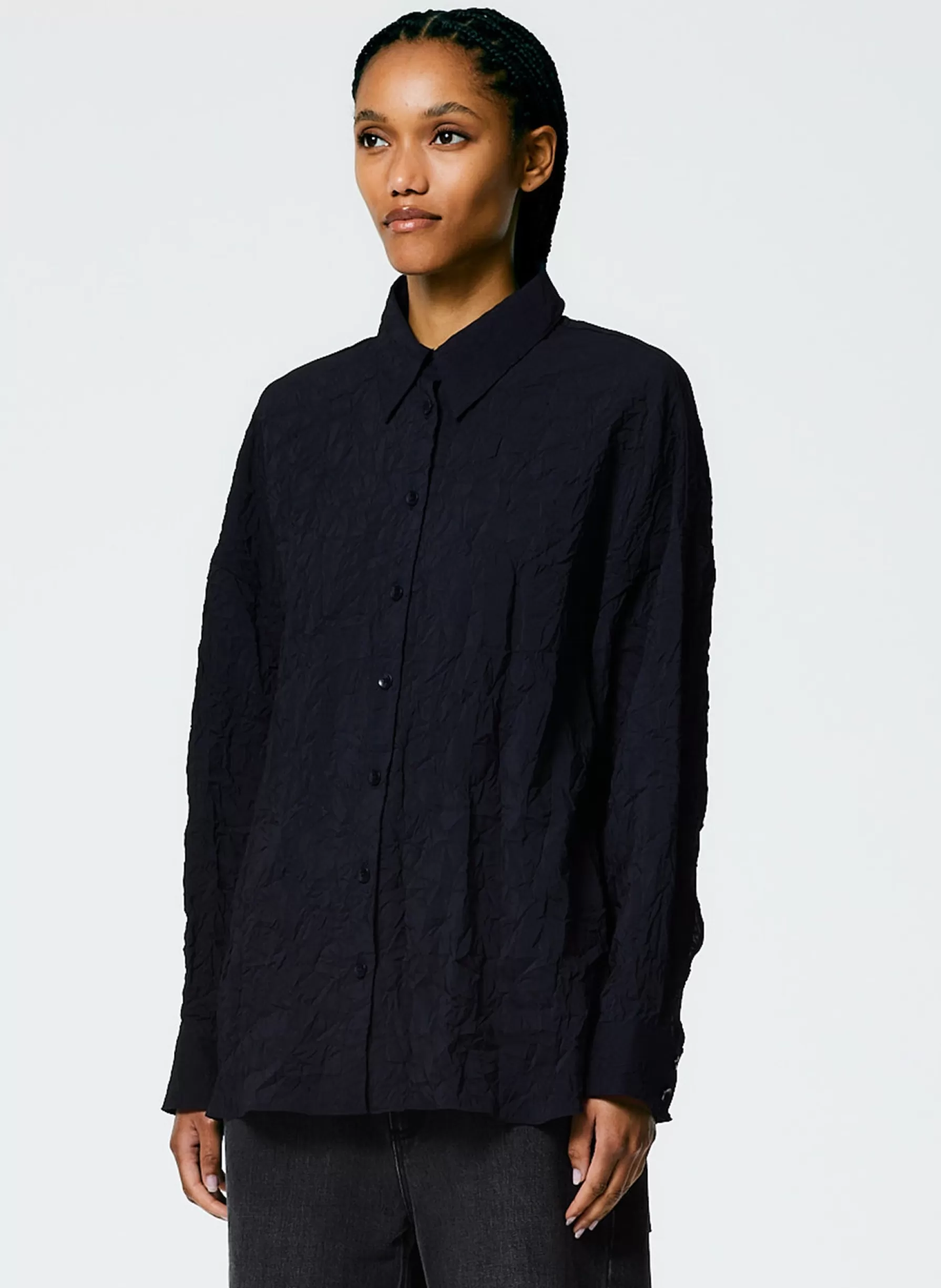 Tibi Crinkle Shirting Oversized Shirt Midnight Navy Discount