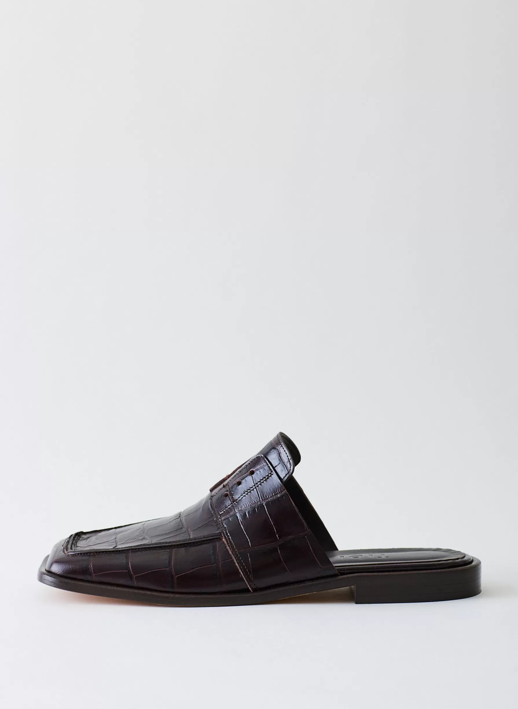 Tibi Croc Print Pedro Slide Square Toe Loafer Dark Brown Best