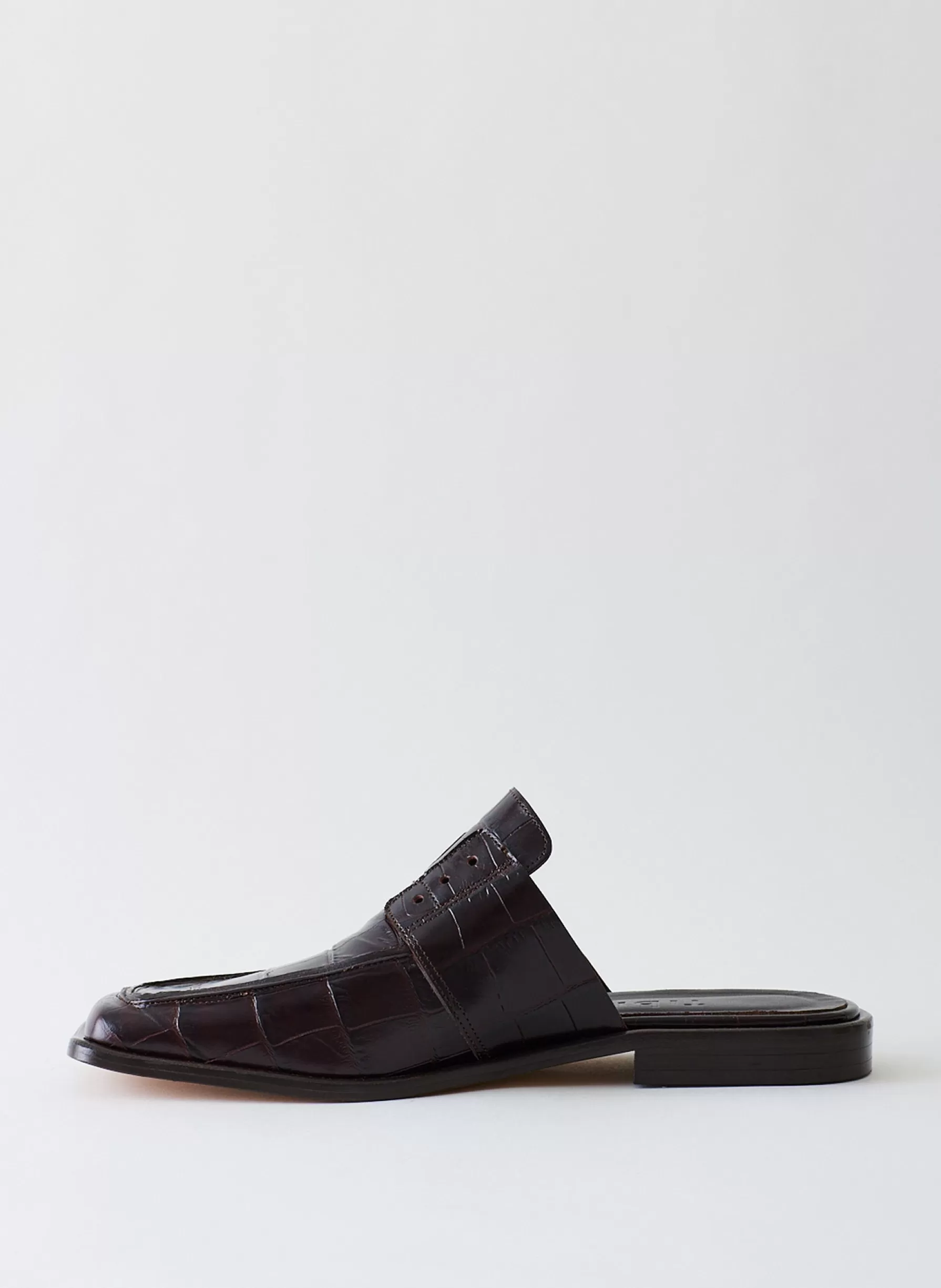 Tibi Croc Print Pedro Slide Square Toe Loafer Dark Brown Best