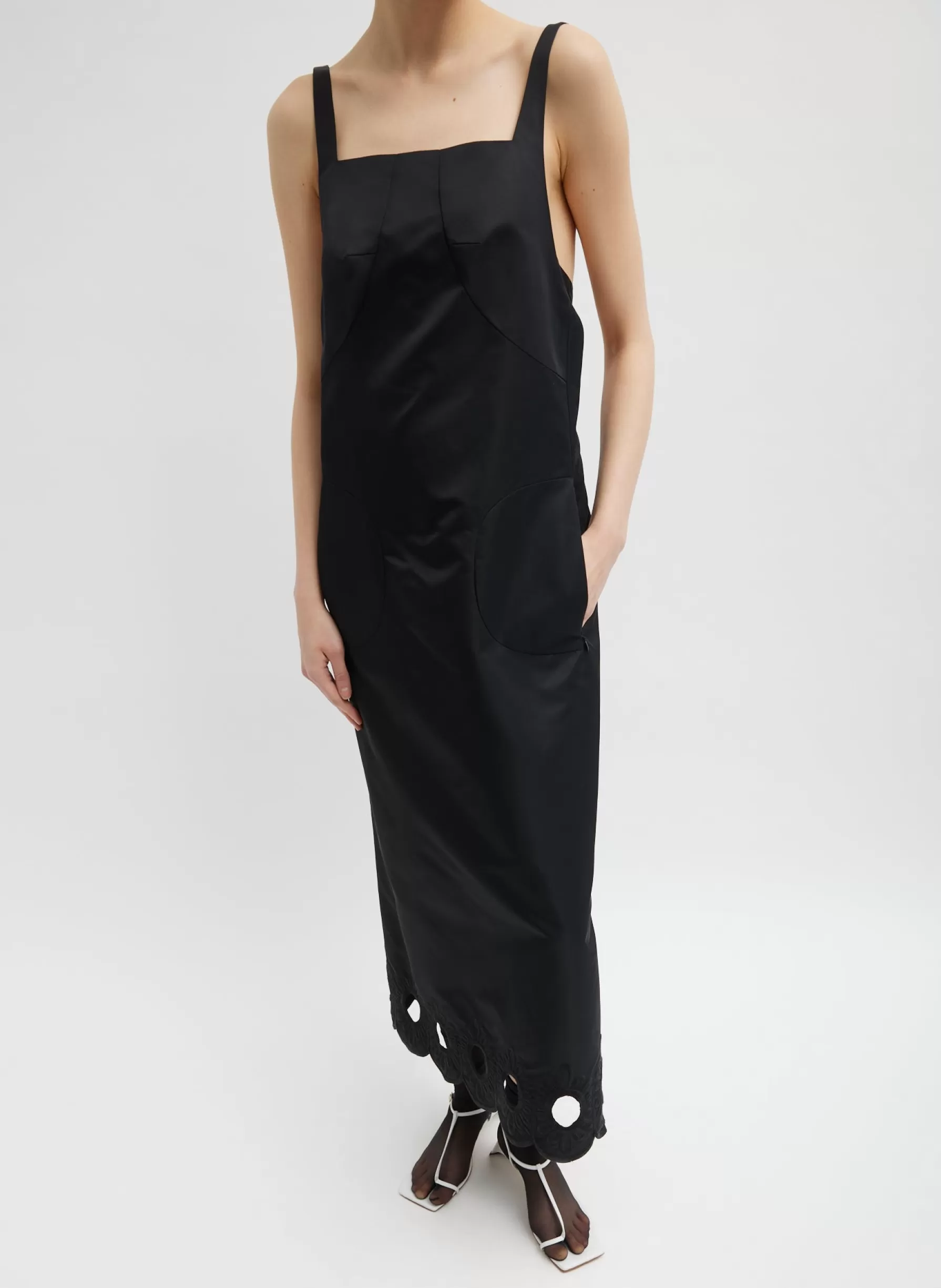 Tibi Daisy Embroidery Long Dress Black Clearance