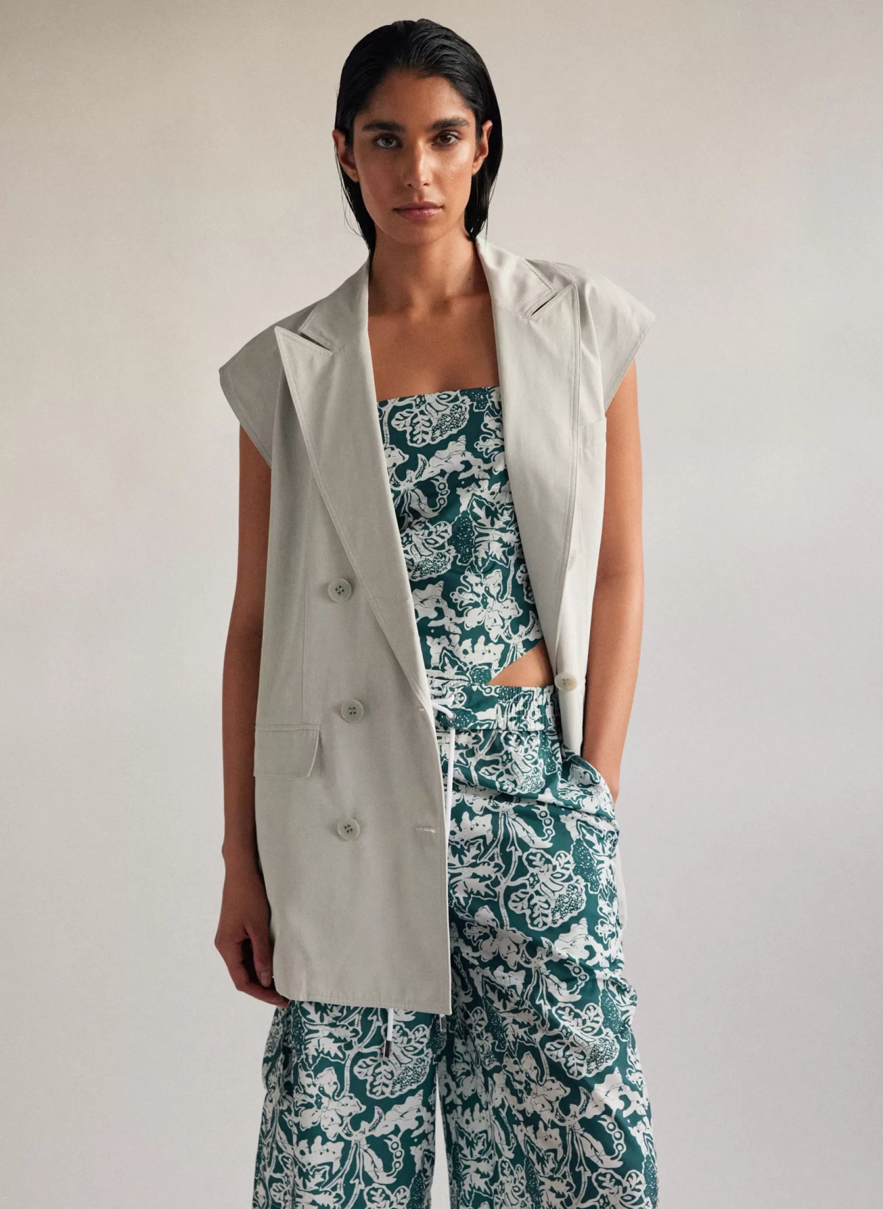 Tibi Drapey Suiting Oversized Double Breasted Vest Stone Hot