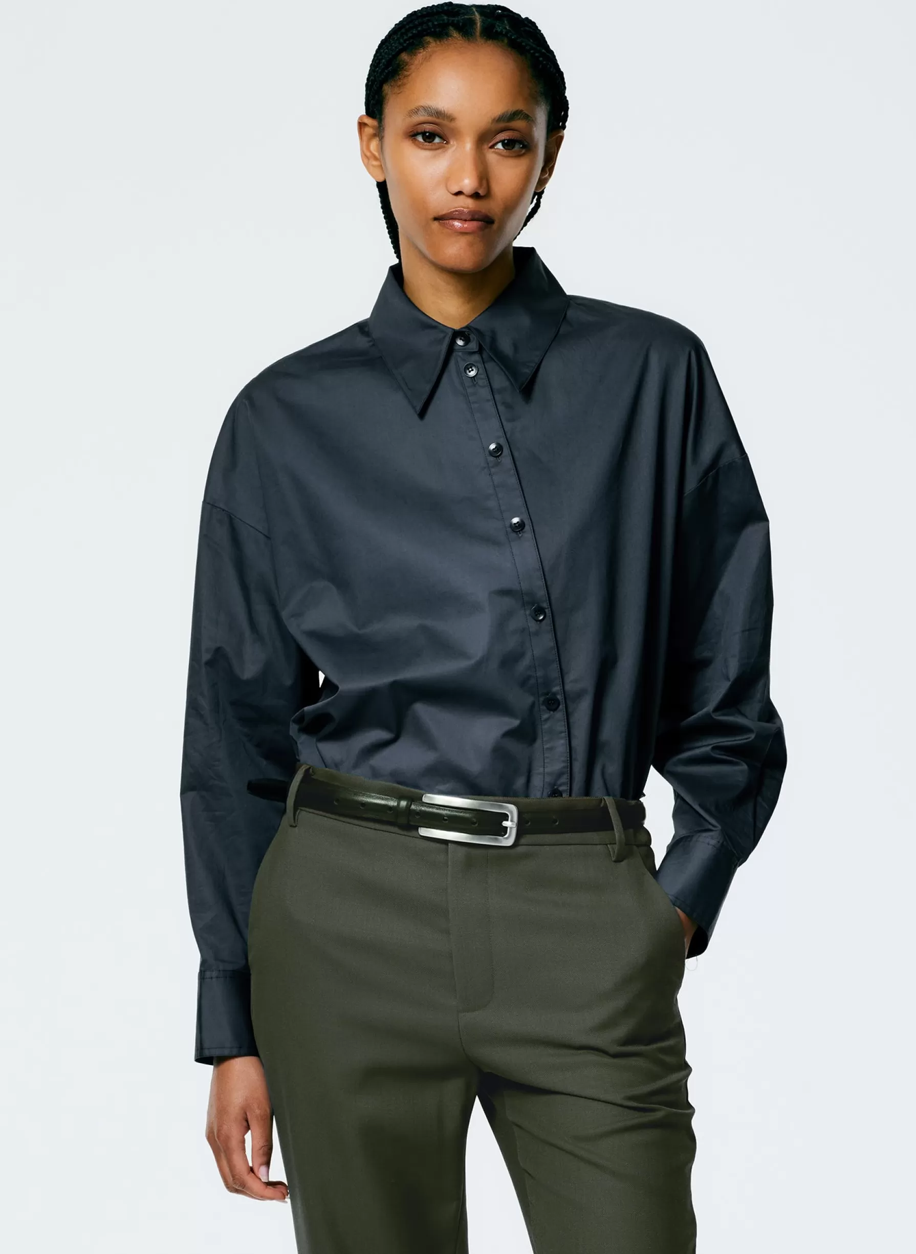 Tibi Eco Poplin Asymmetrical Shirt Navy Fog Best Sale