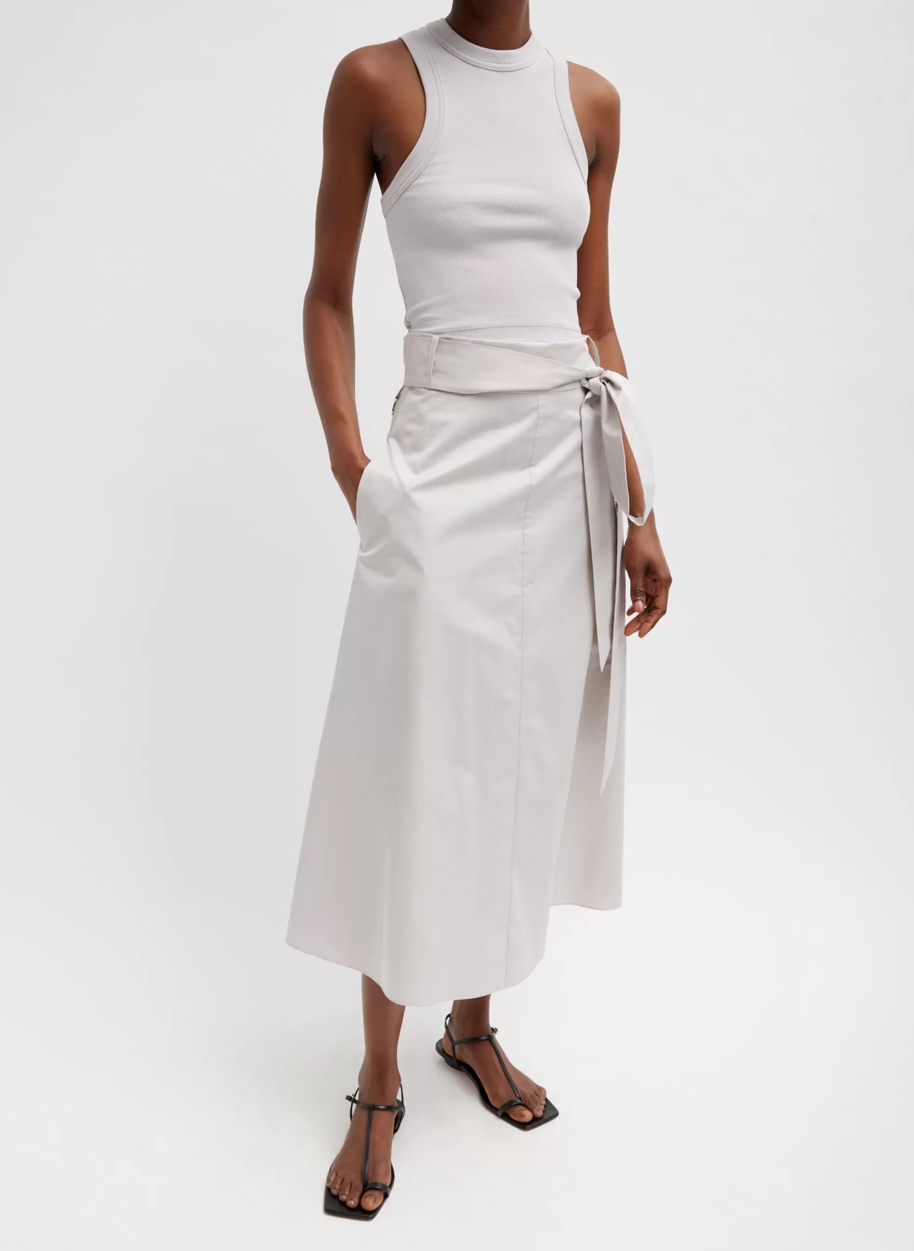 Tibi Eco Poplin Back Wrap Skirt Stone Best