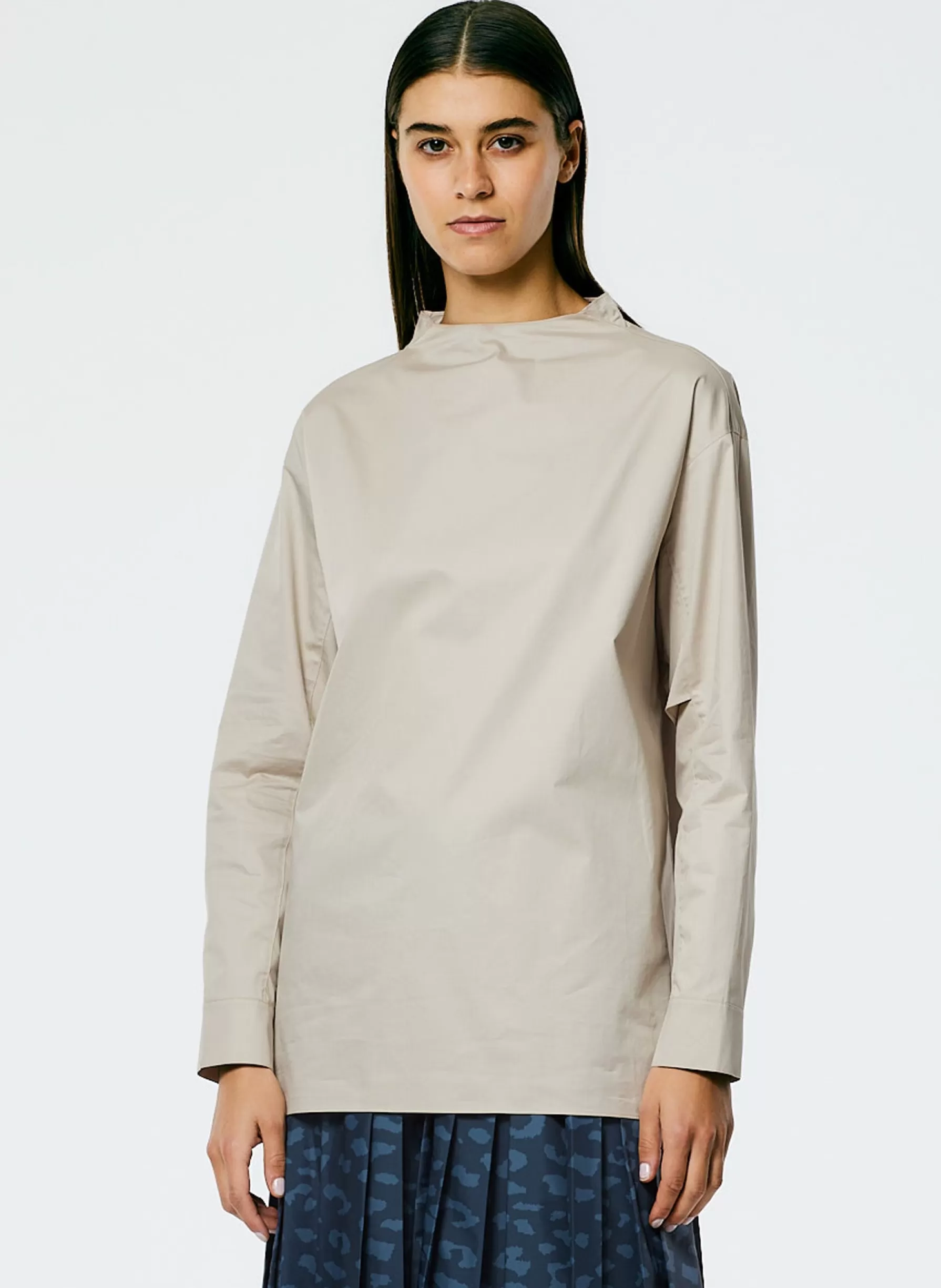 Tibi Eco Poplin Funnelneck Top Ash Clearance