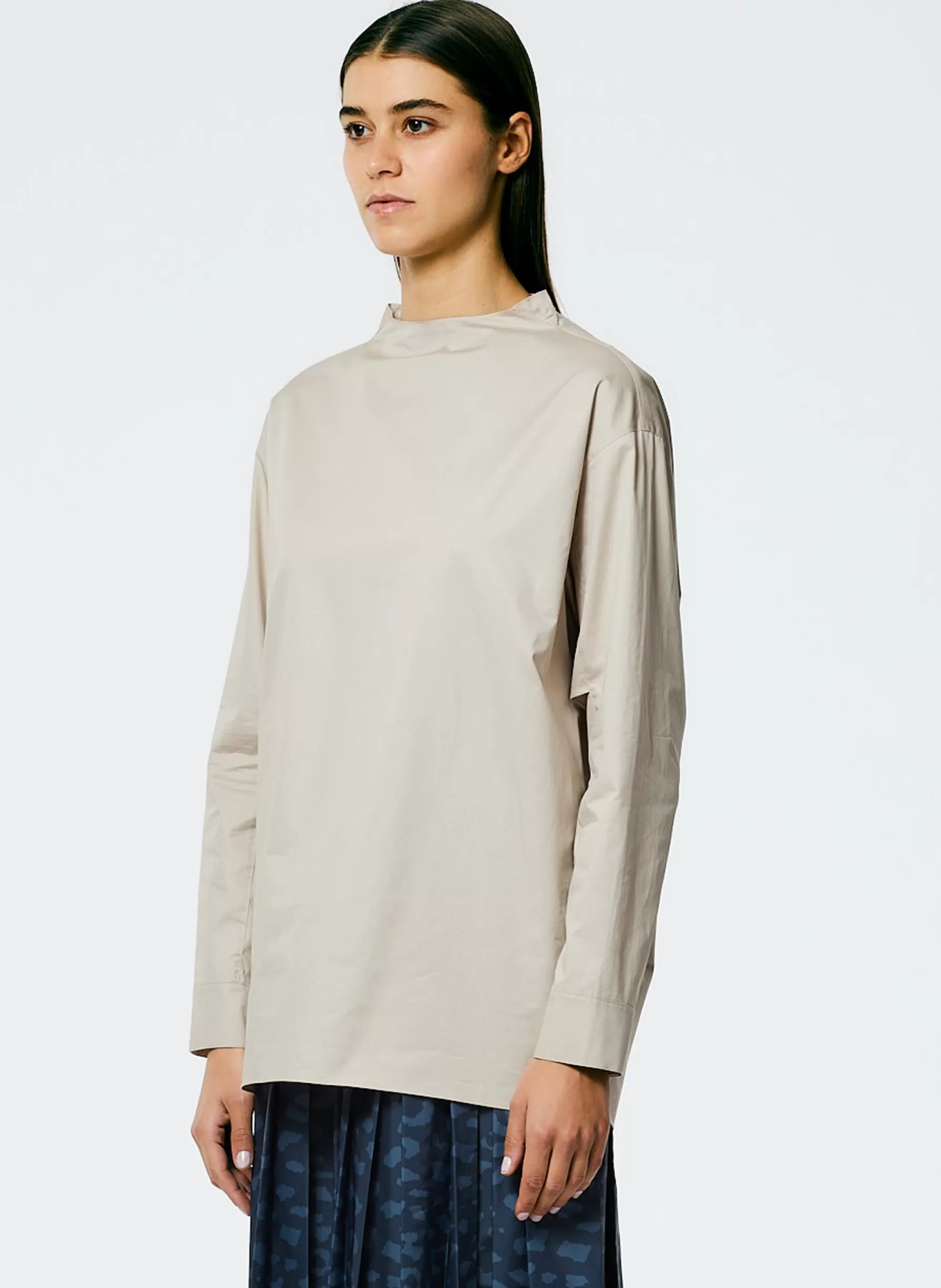 Tibi Eco Poplin Funnelneck Top Ash Clearance