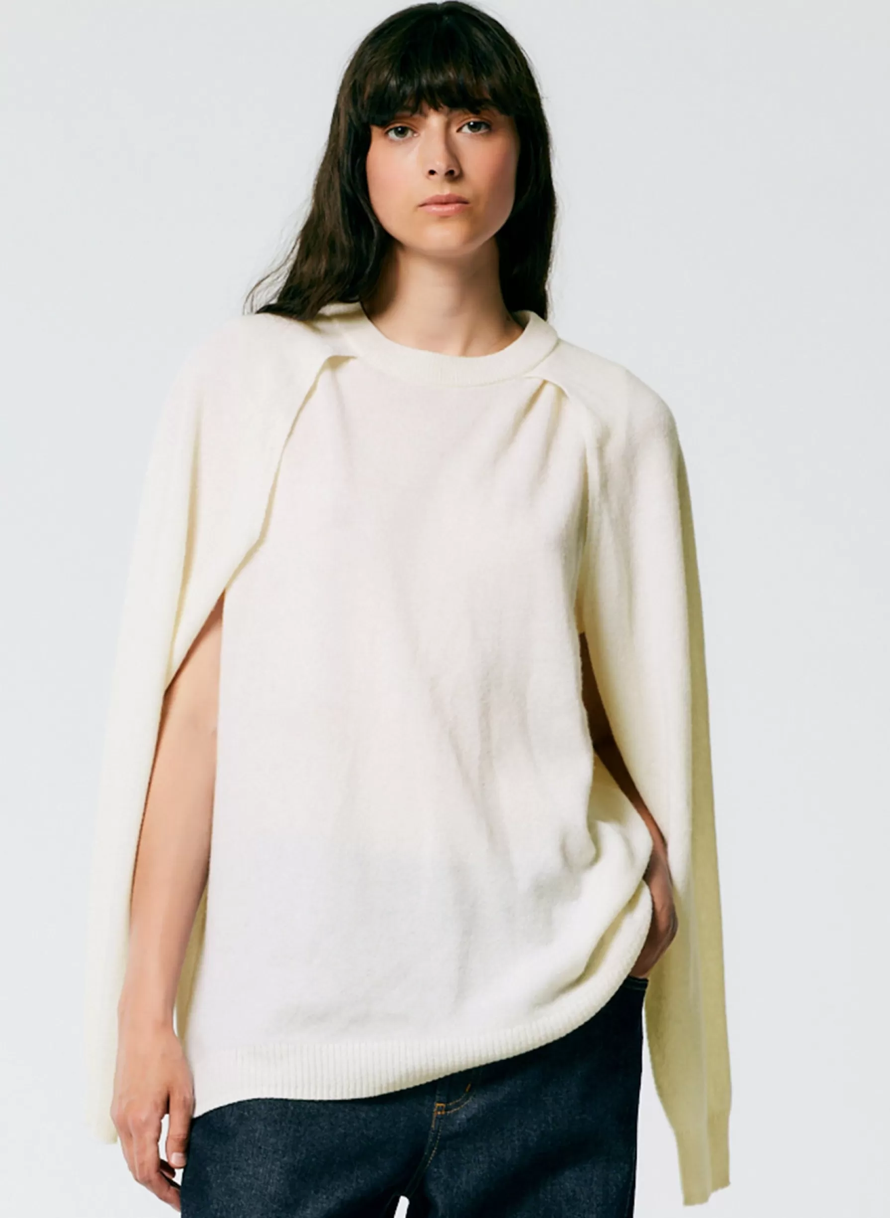 Tibi Feather Weight Cashmere Easy Cocoon Tunic Ivory Shop