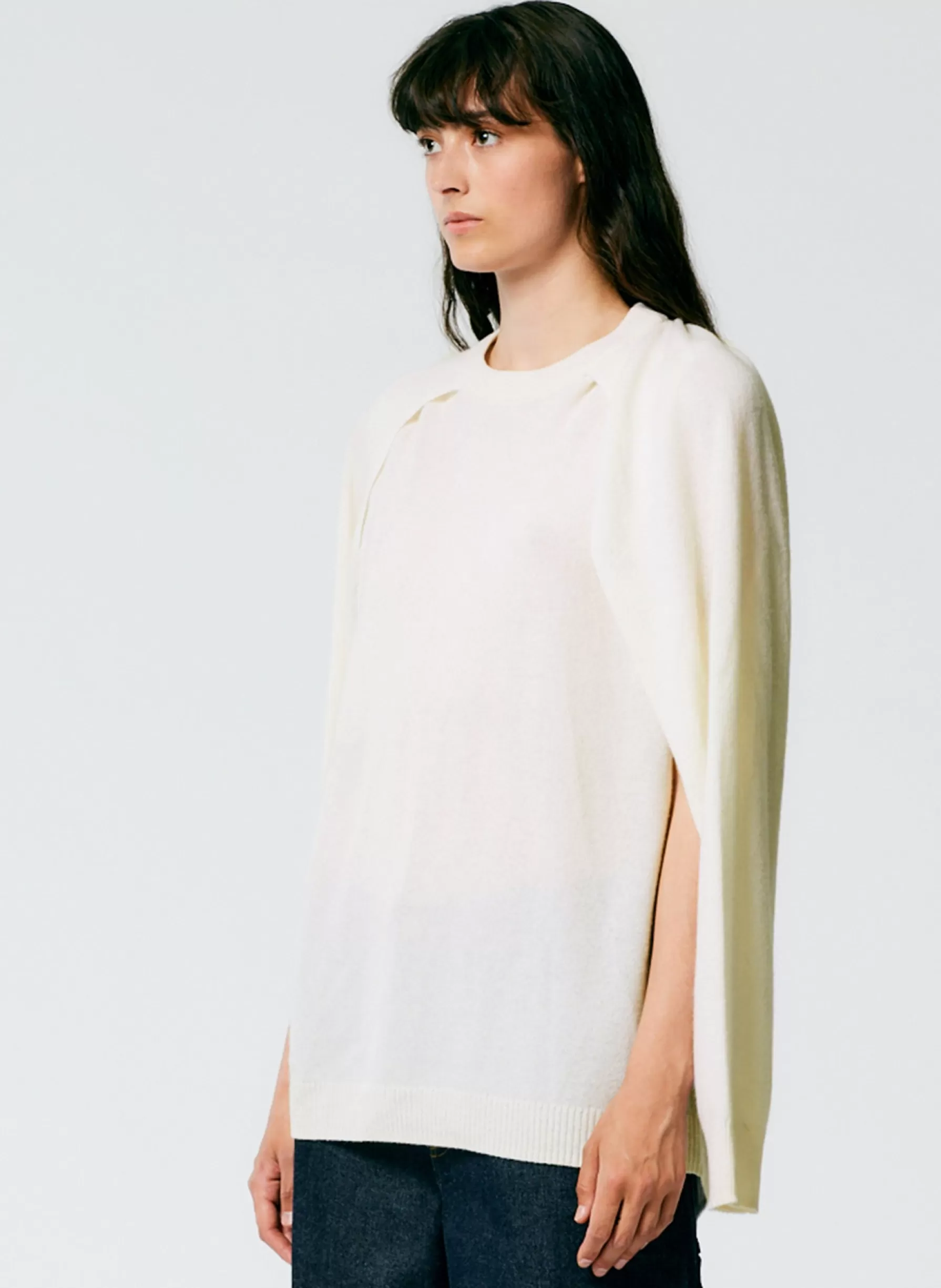 Tibi Feather Weight Cashmere Easy Cocoon Tunic Ivory Shop