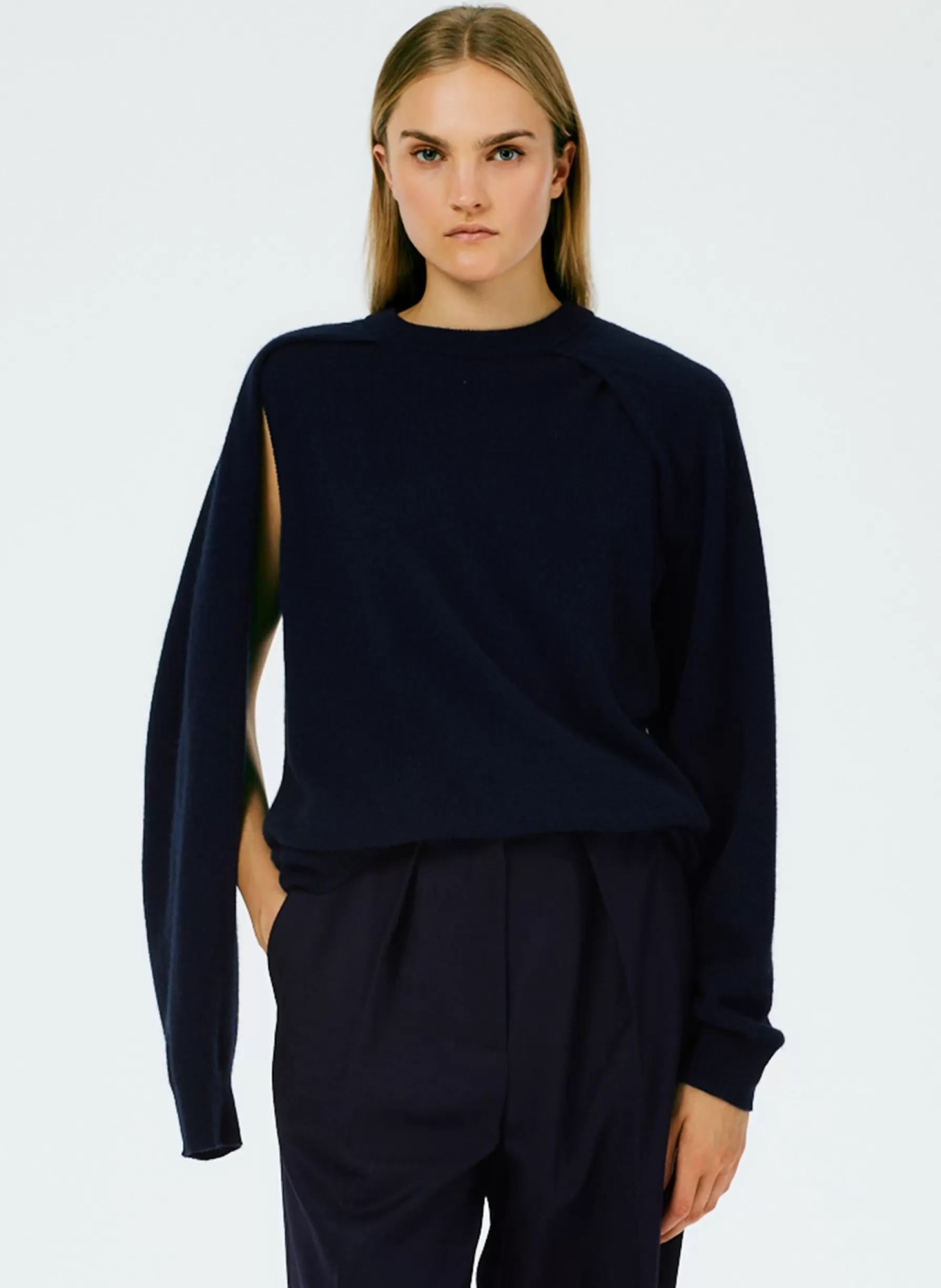 Tibi Feather Weight Cashmere Easy Cocoon Tunic Navy Best Sale