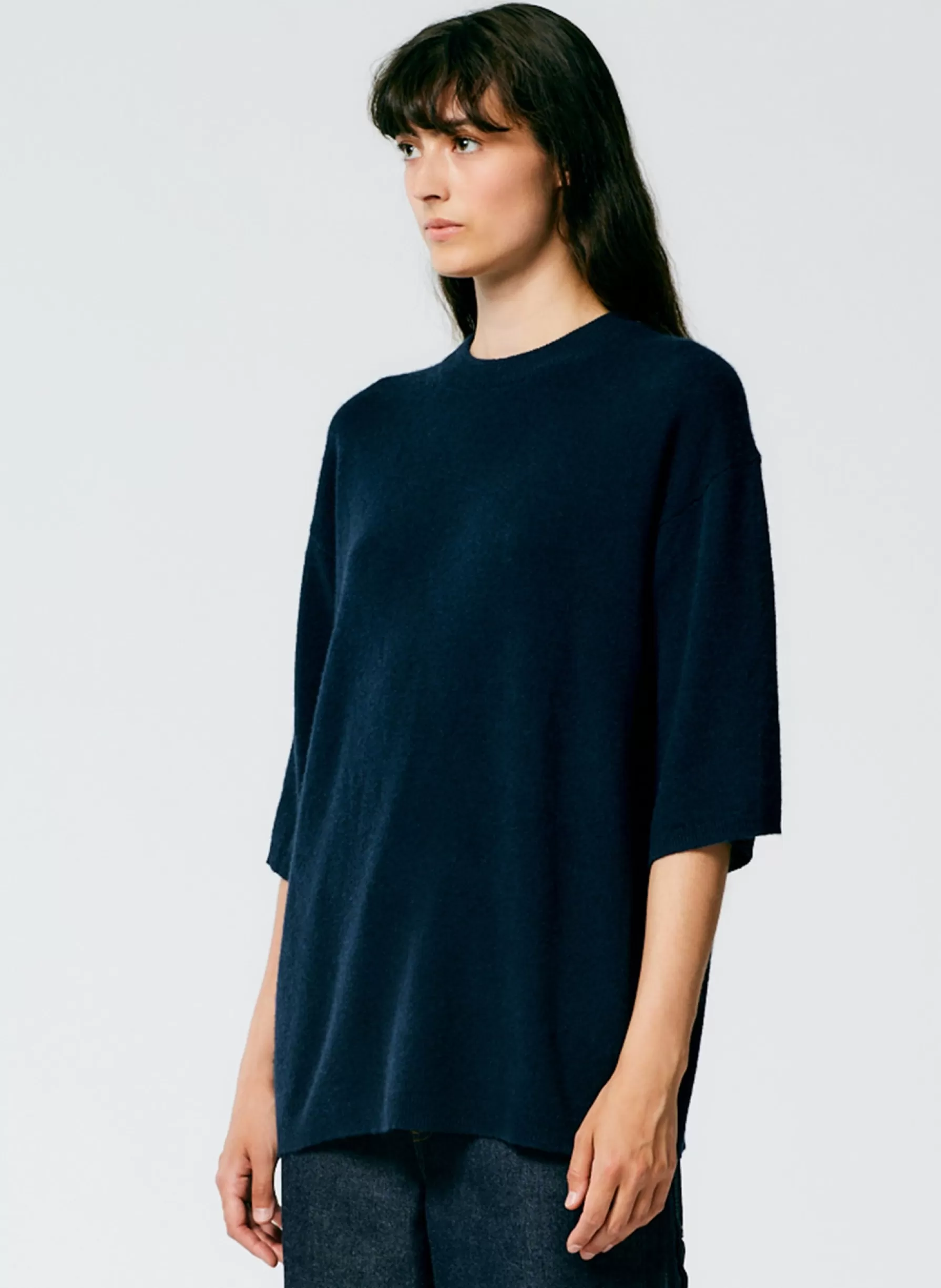 Tibi Feather Weight Cashmere Oversized Easy T-Shirt Navy Online