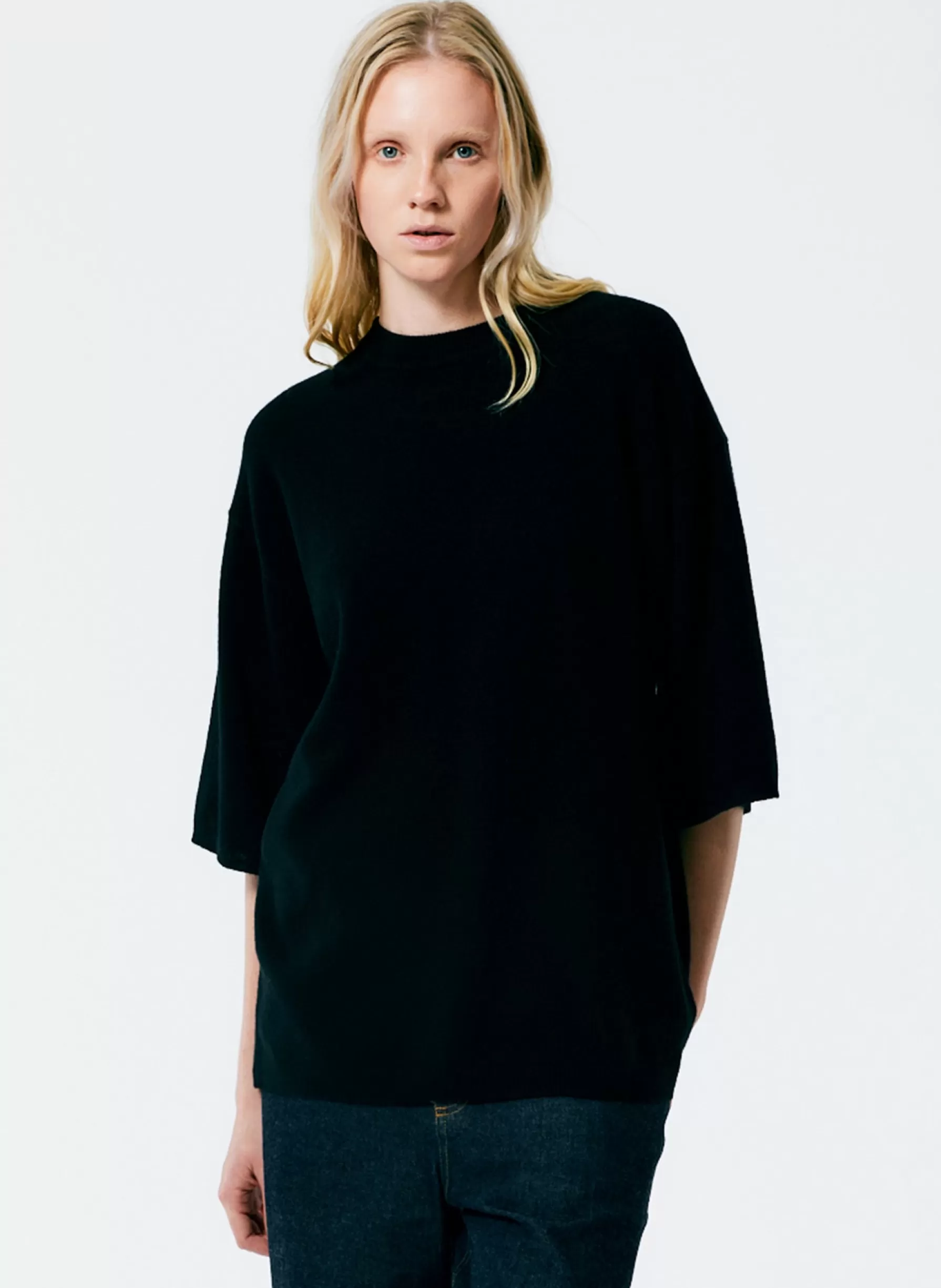 Tibi Feather Weight Cashmere Oversized Easy T-Shirt Black Cheap