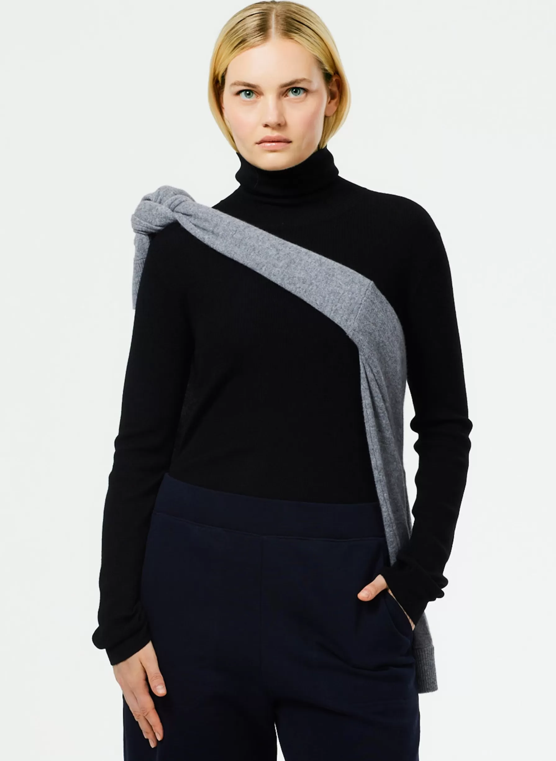 Tibi Featherweight Ribbed Sweater Turtleneck Pullover Black Online