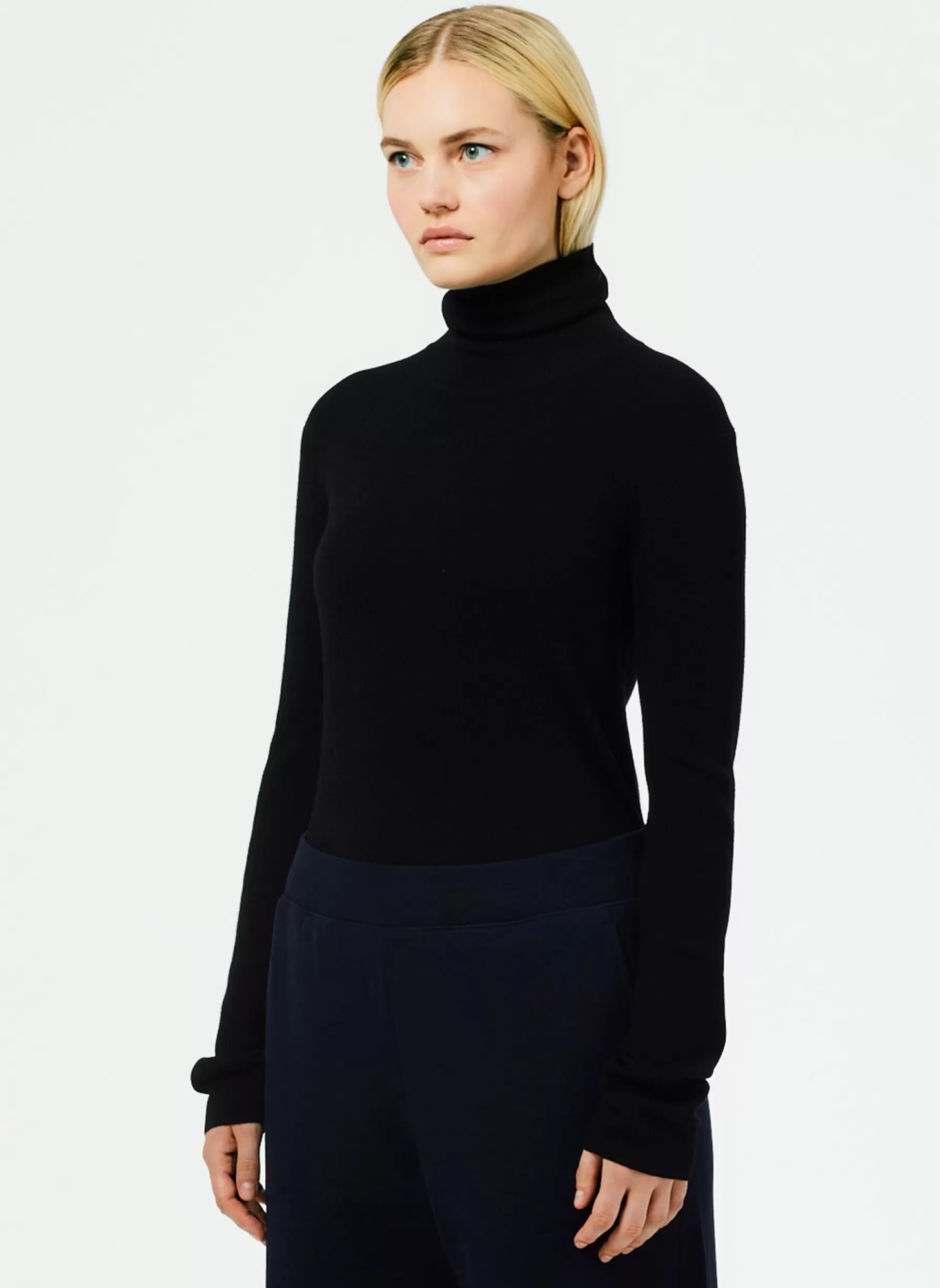 Tibi Featherweight Ribbed Sweater Turtleneck Pullover Black Online