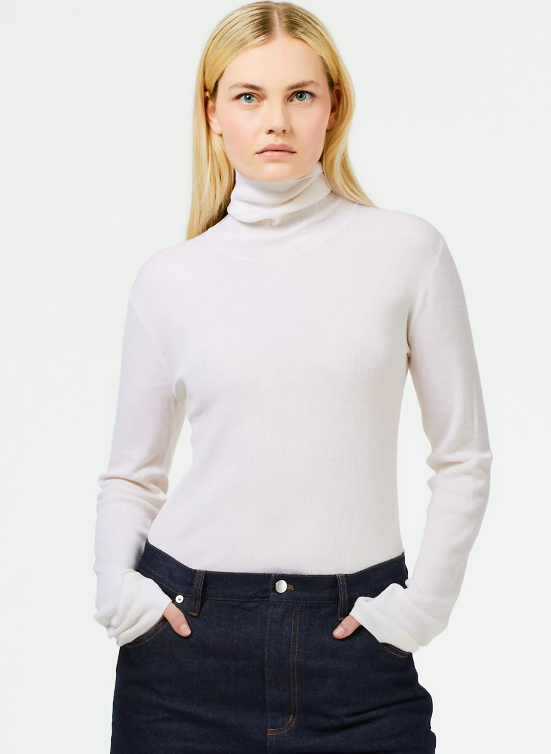 Tibi Featherweight Ribbed Sweater Turtleneck Pullover Off White Clearance