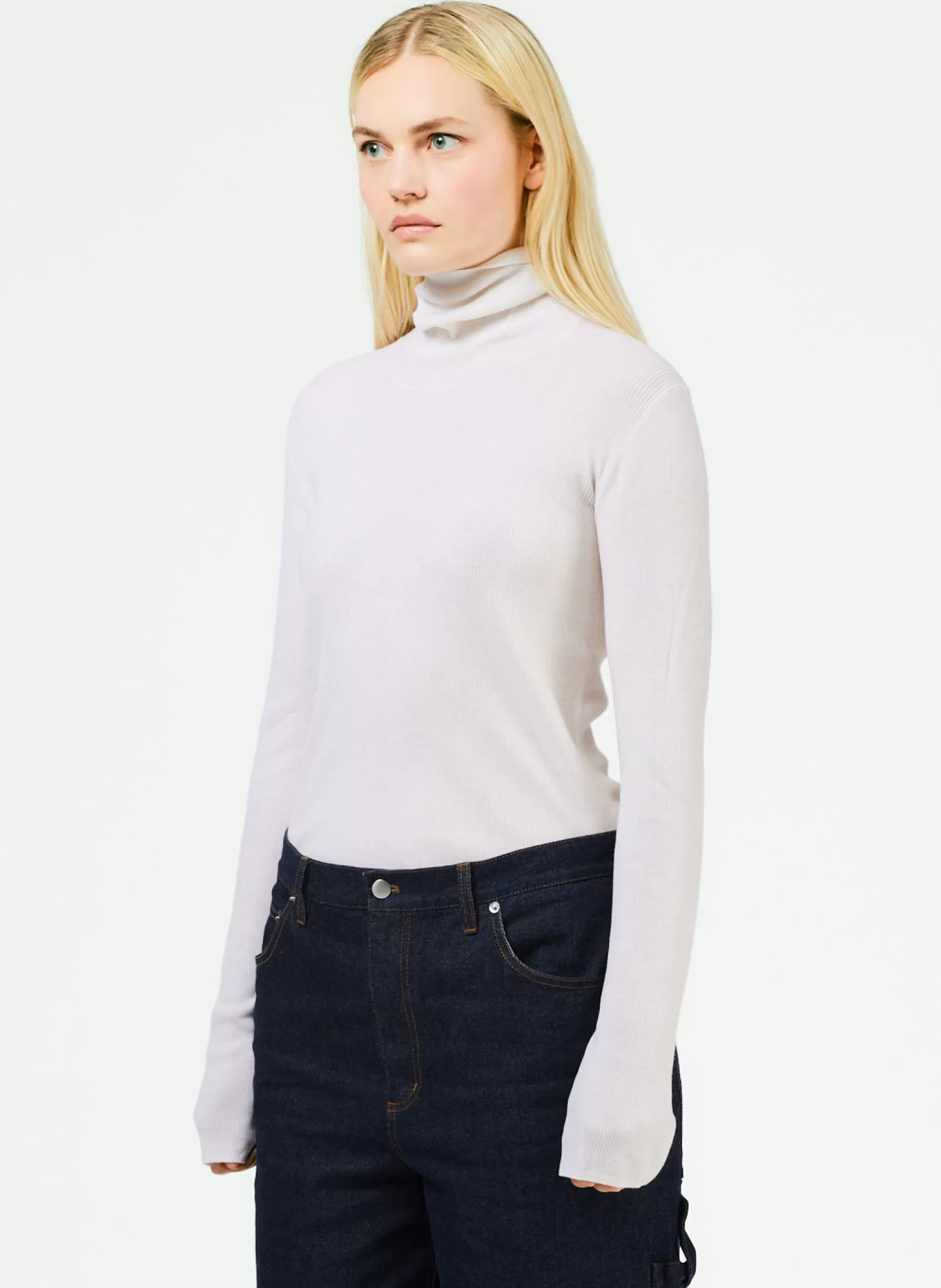 Tibi Featherweight Ribbed Sweater Turtleneck Pullover Off White Clearance