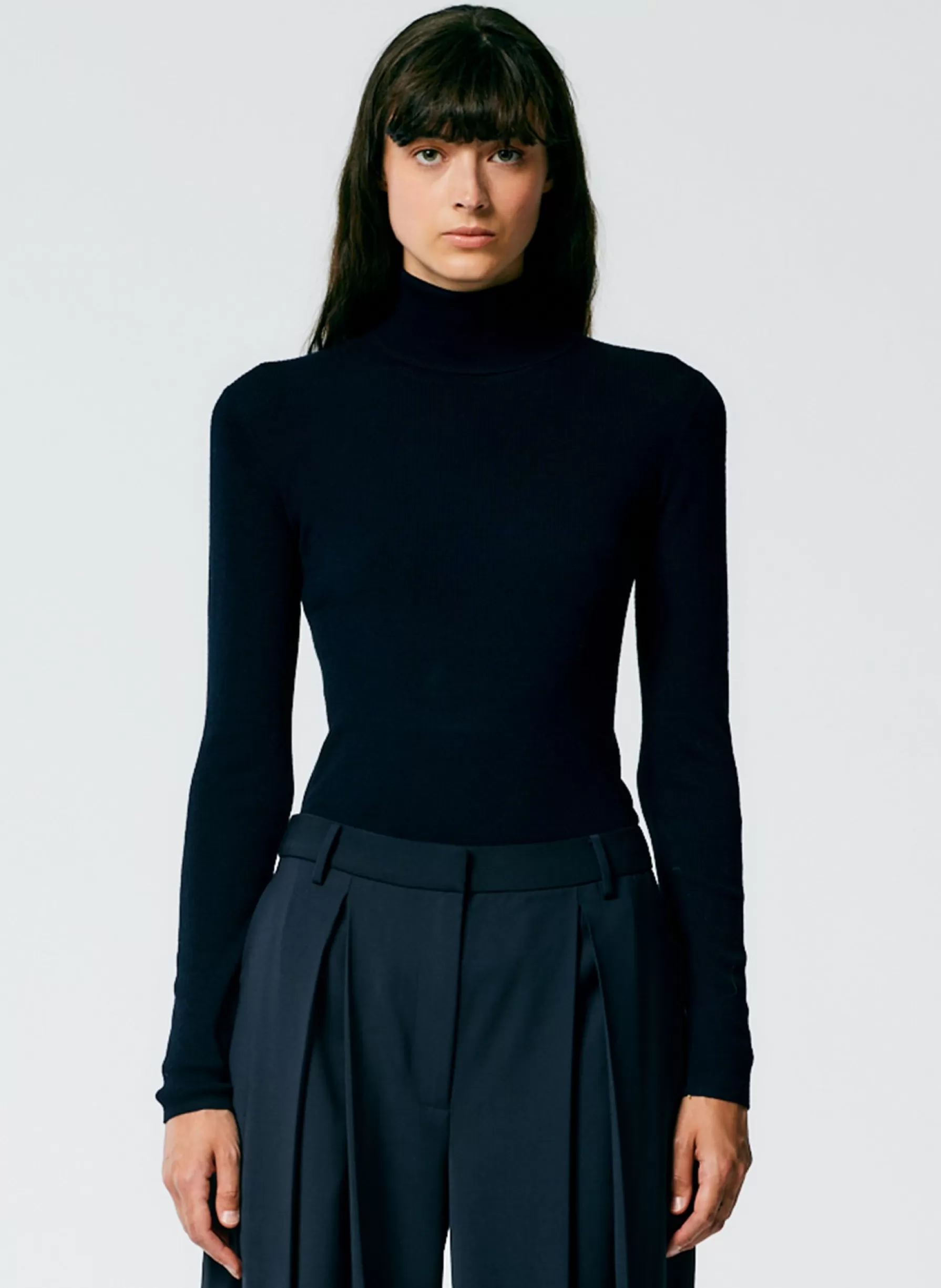 Tibi Featherweight Ribbed Sweater Turtleneck Pullover Navy Online