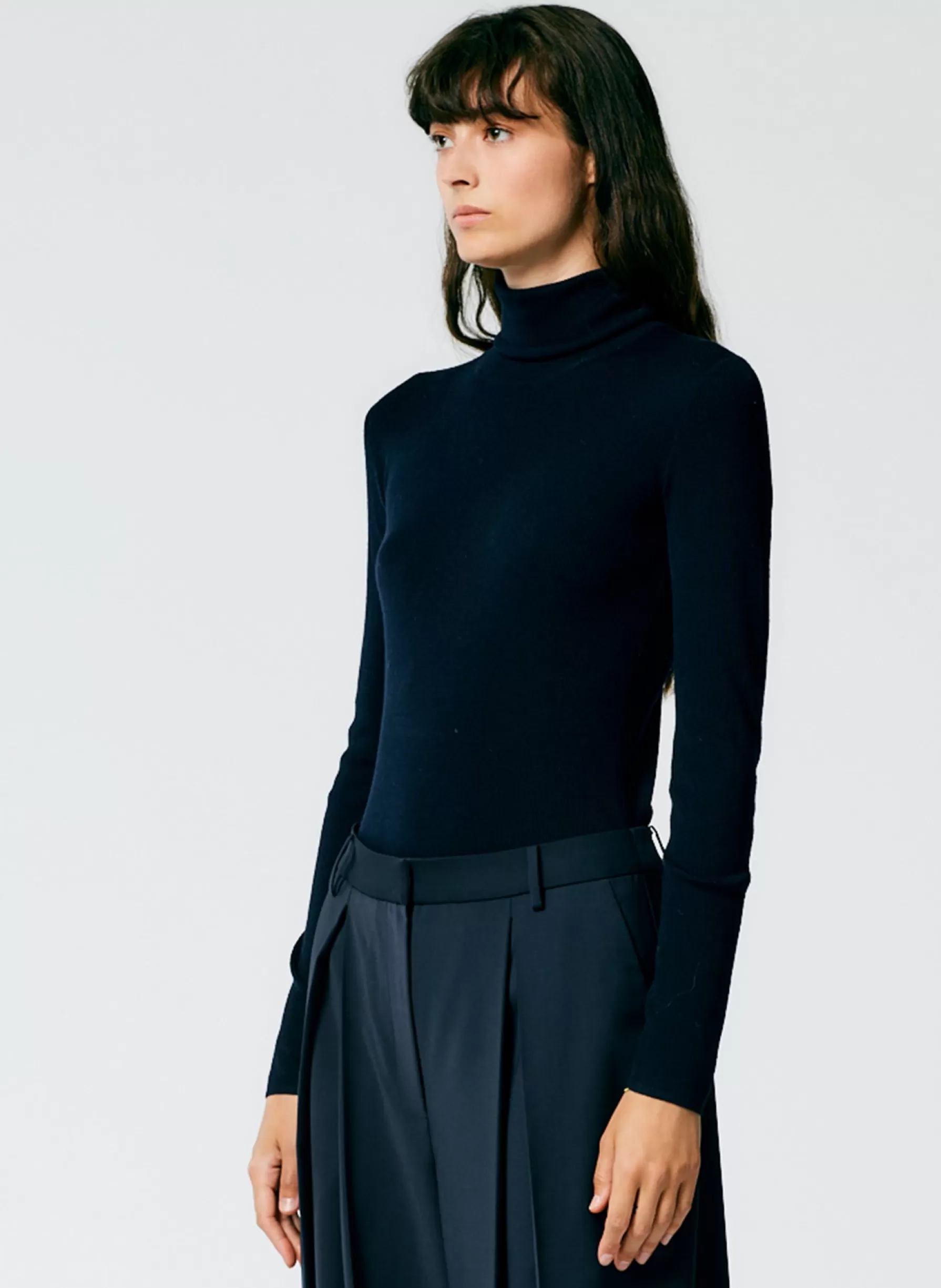 Tibi Featherweight Ribbed Sweater Turtleneck Pullover Navy Online