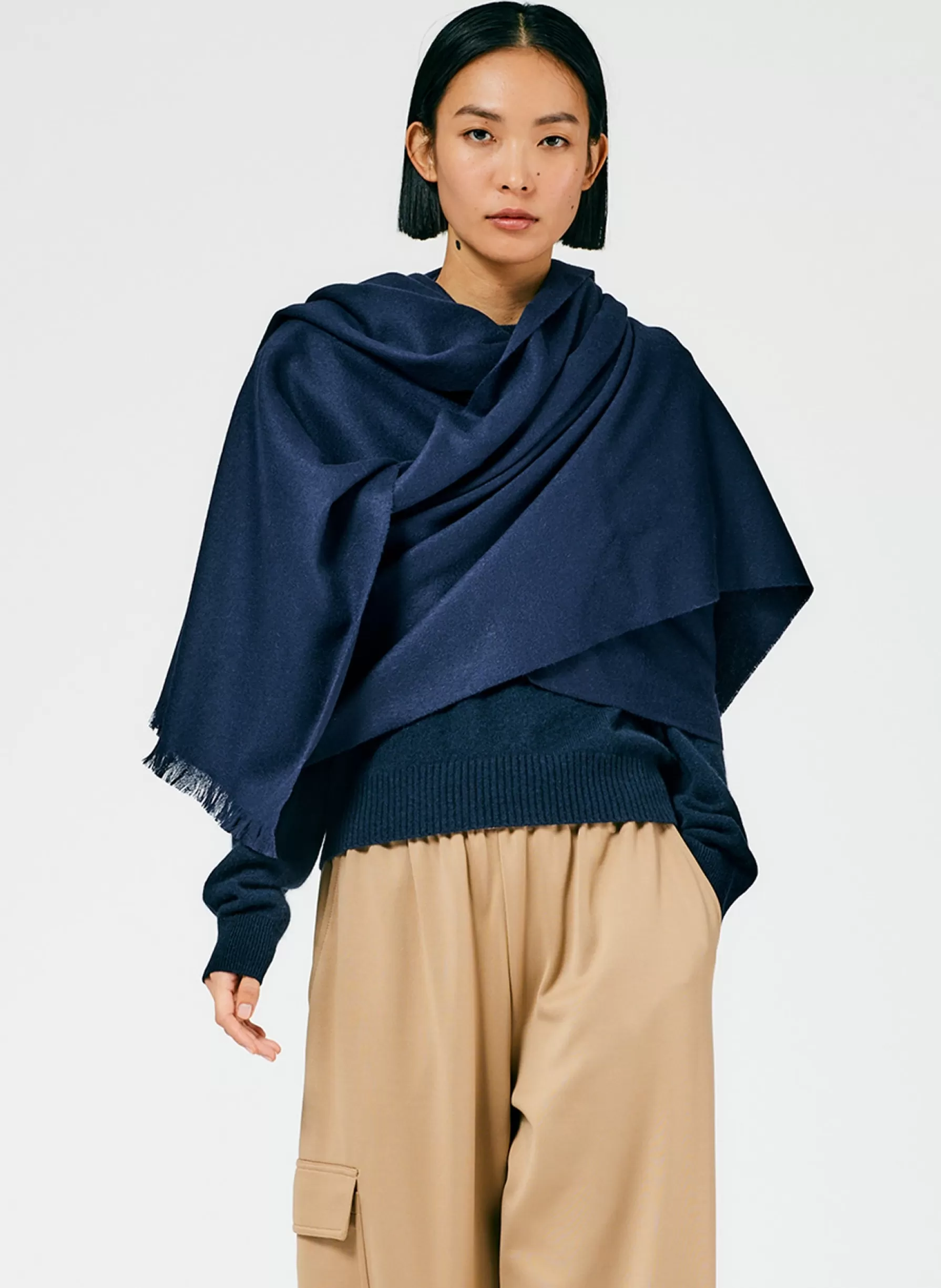 Tibi Fringe Scarf Navy Store