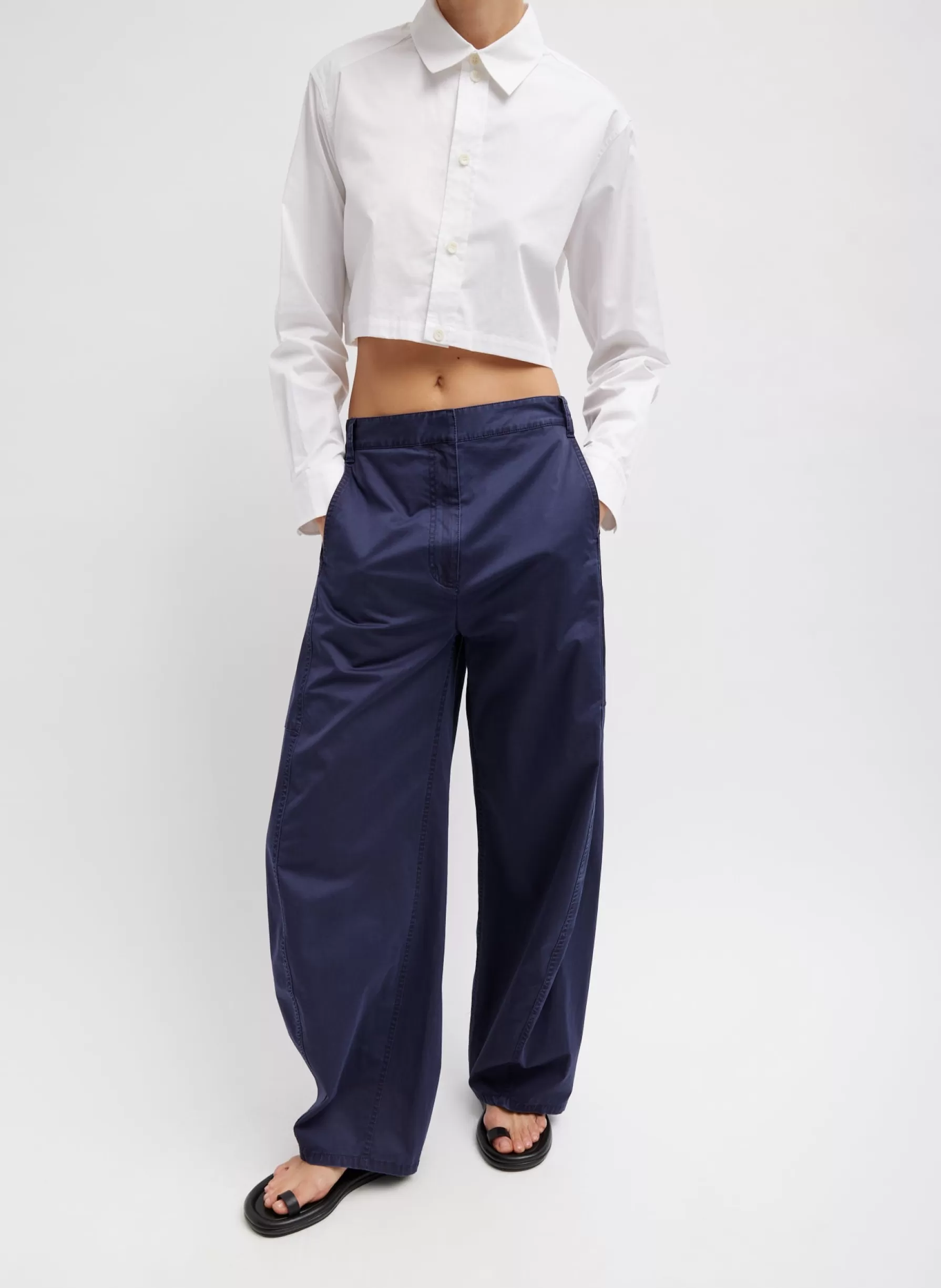 Tibi Garment Dyed Silky Cotton Sid Pant Navy New