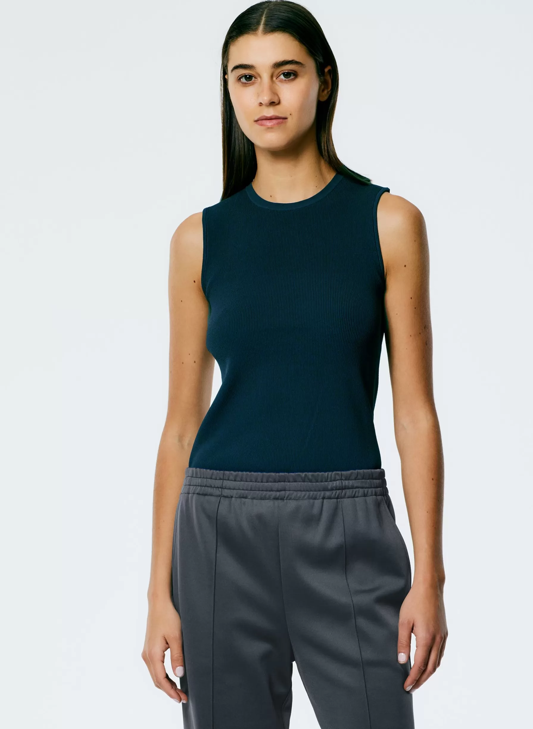 Tibi Giselle Stretch Sweater Circle Openback Tank Navy Fog Online