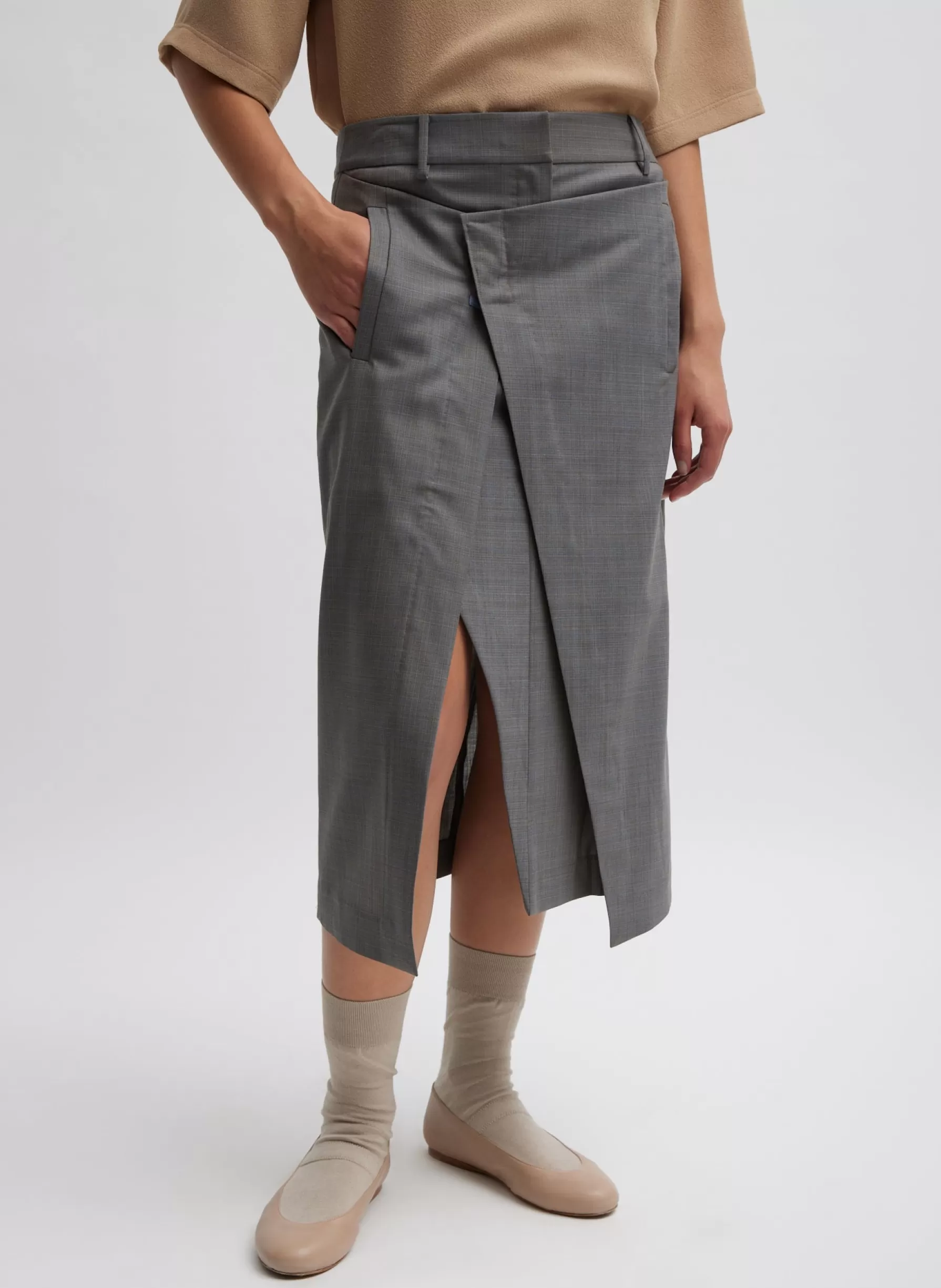 Tibi Grant Crossdye Suiting Wrap Trouser Skirt Grey Multi Cheap