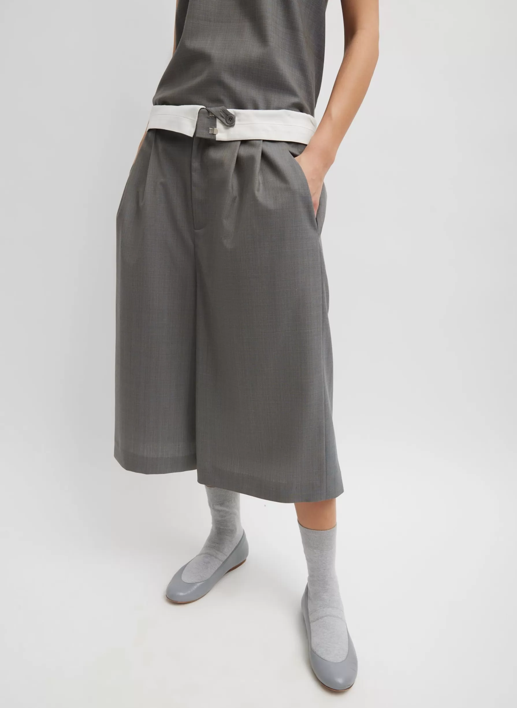 Tibi Grant Suiting Fold Over Long Short Grey Multi Clearance