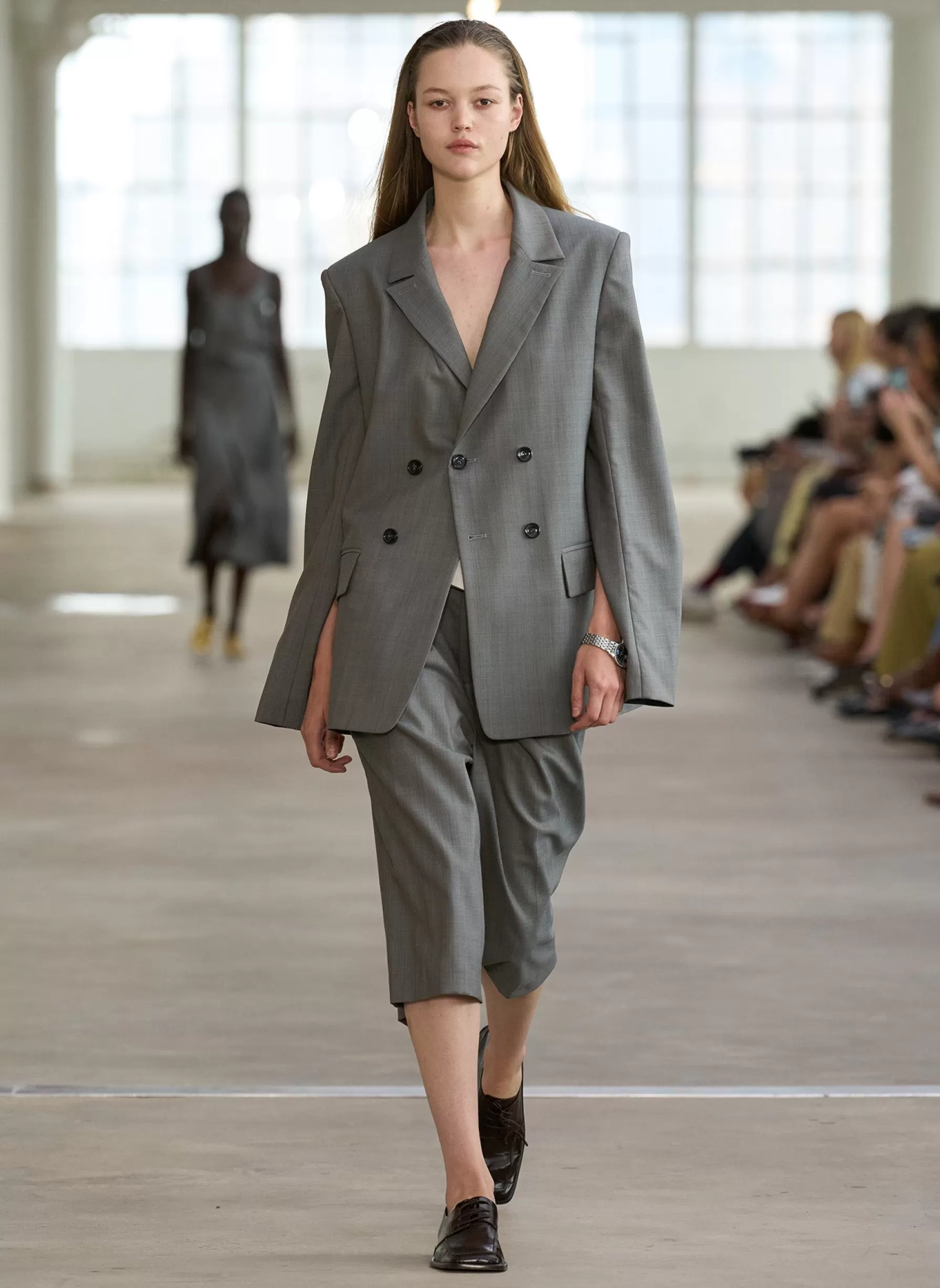 Tibi Grant Suiting Fold Over Long Short Grey Multi Clearance