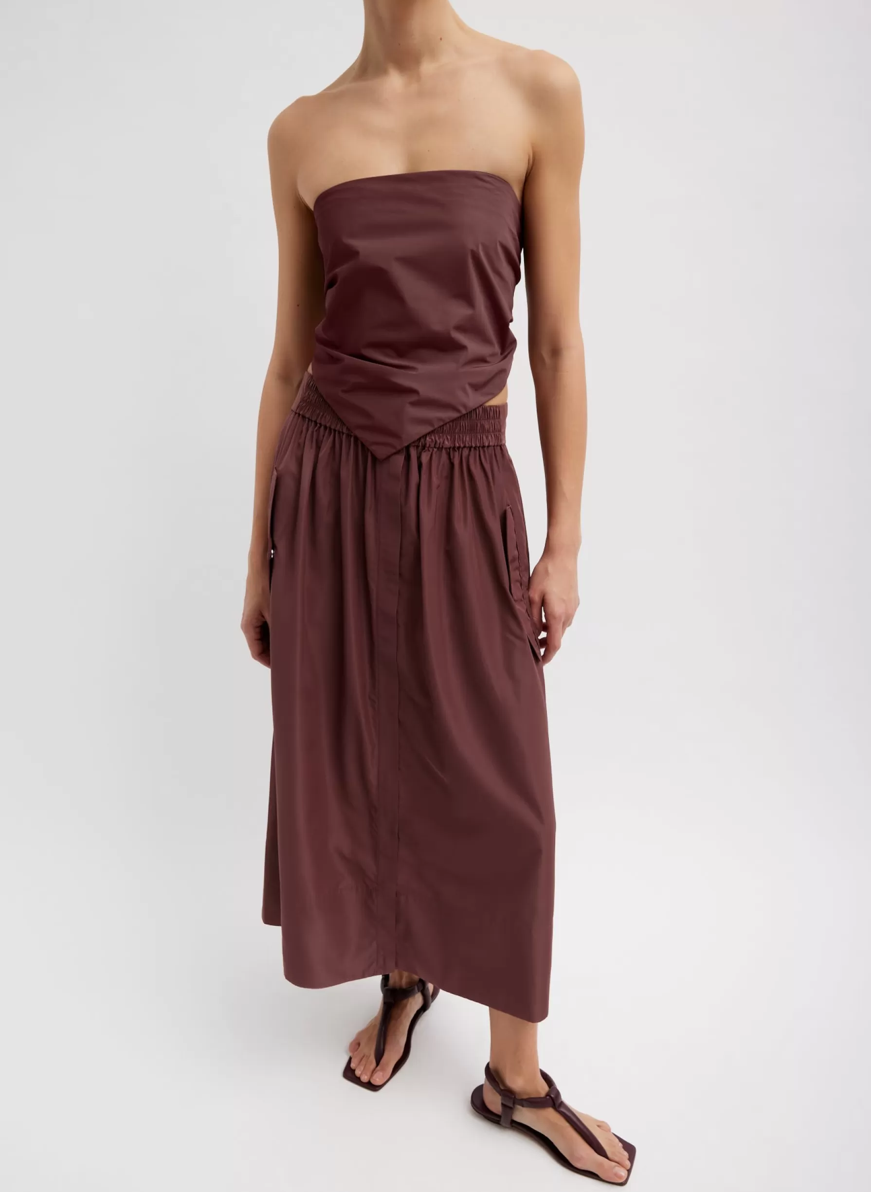 Tibi Italian Sporty Nylon Full Skirt Cinnamon Clearance