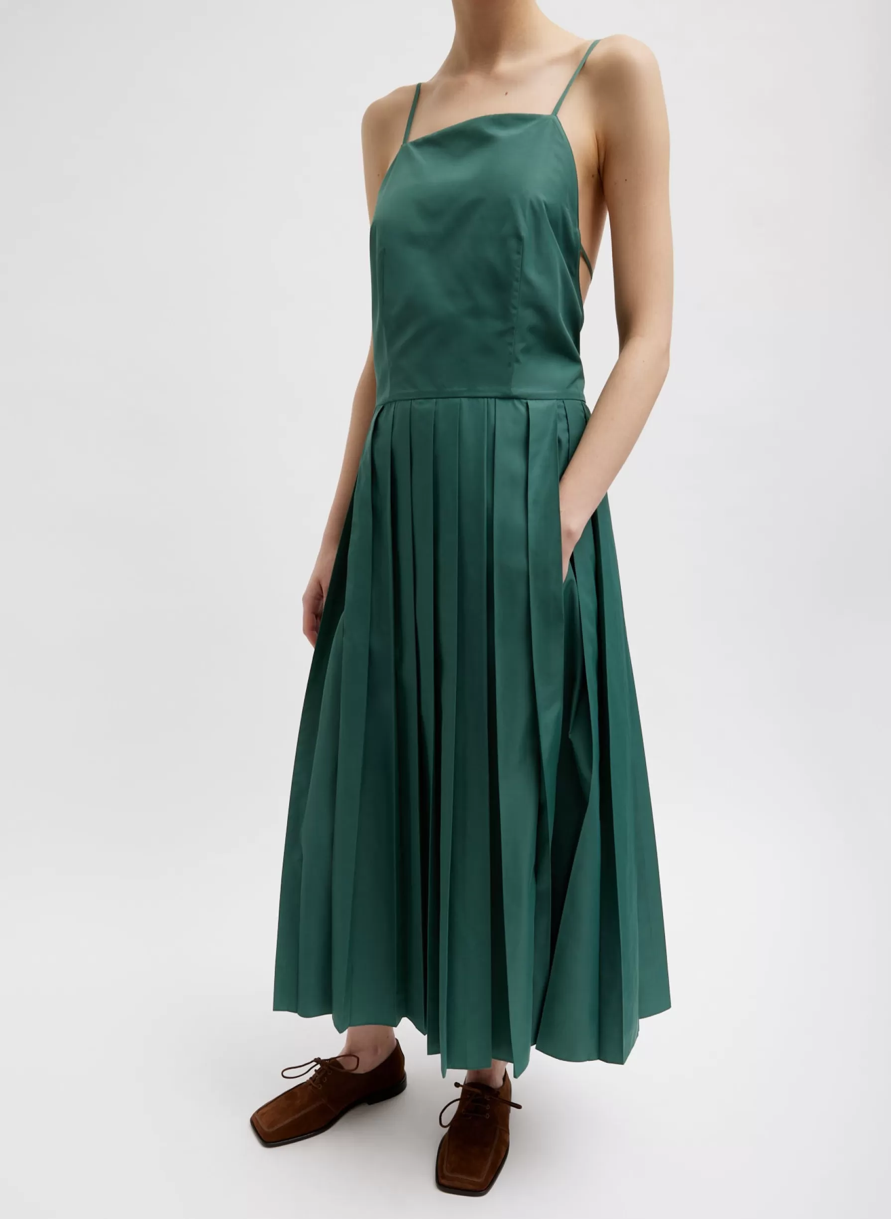 Tibi Italian Sporty Nylon Overall Dress Dark Hunter Green Best Sale